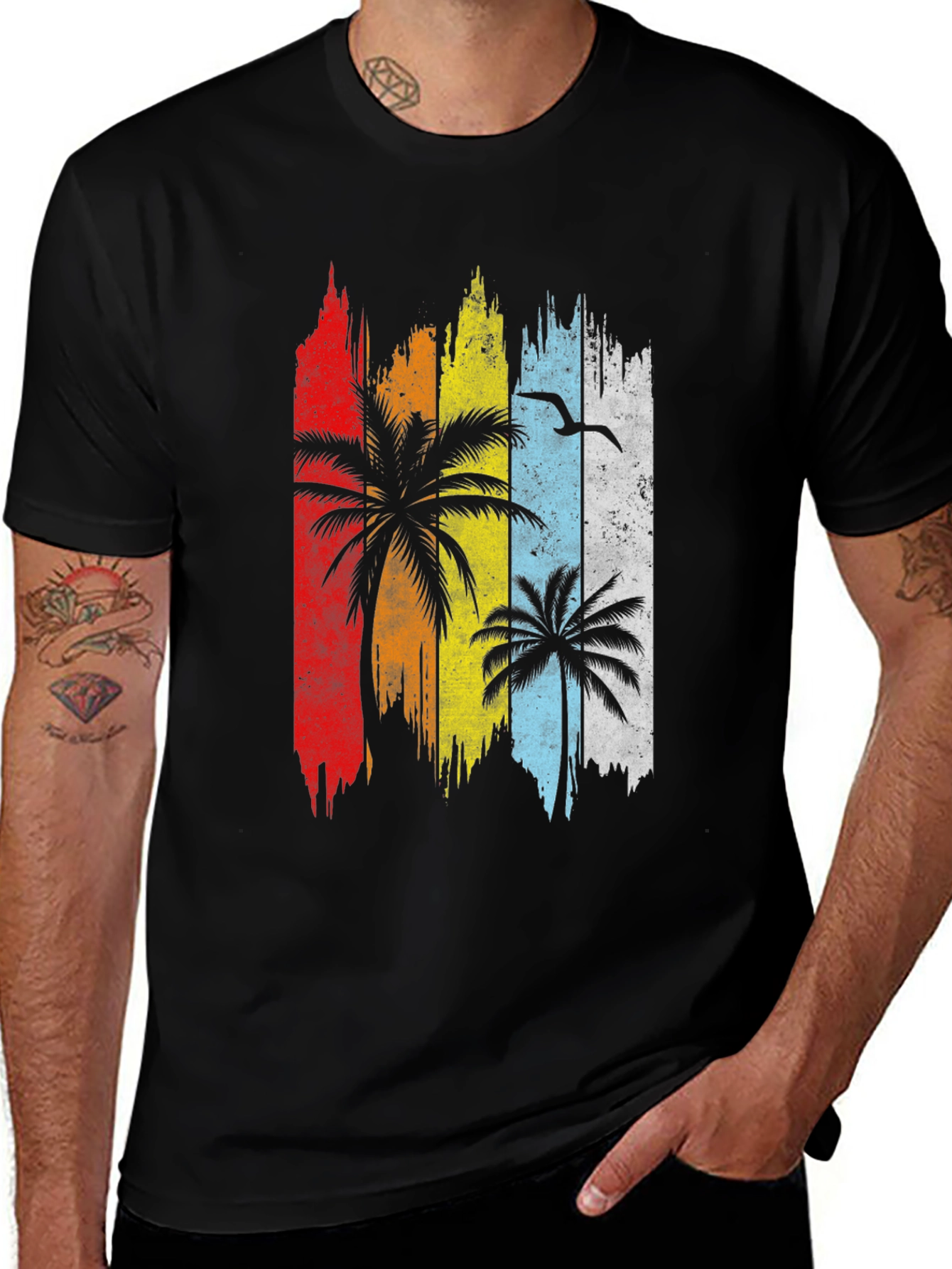 Retro Palm Tree Graphic T-Shirt - Black