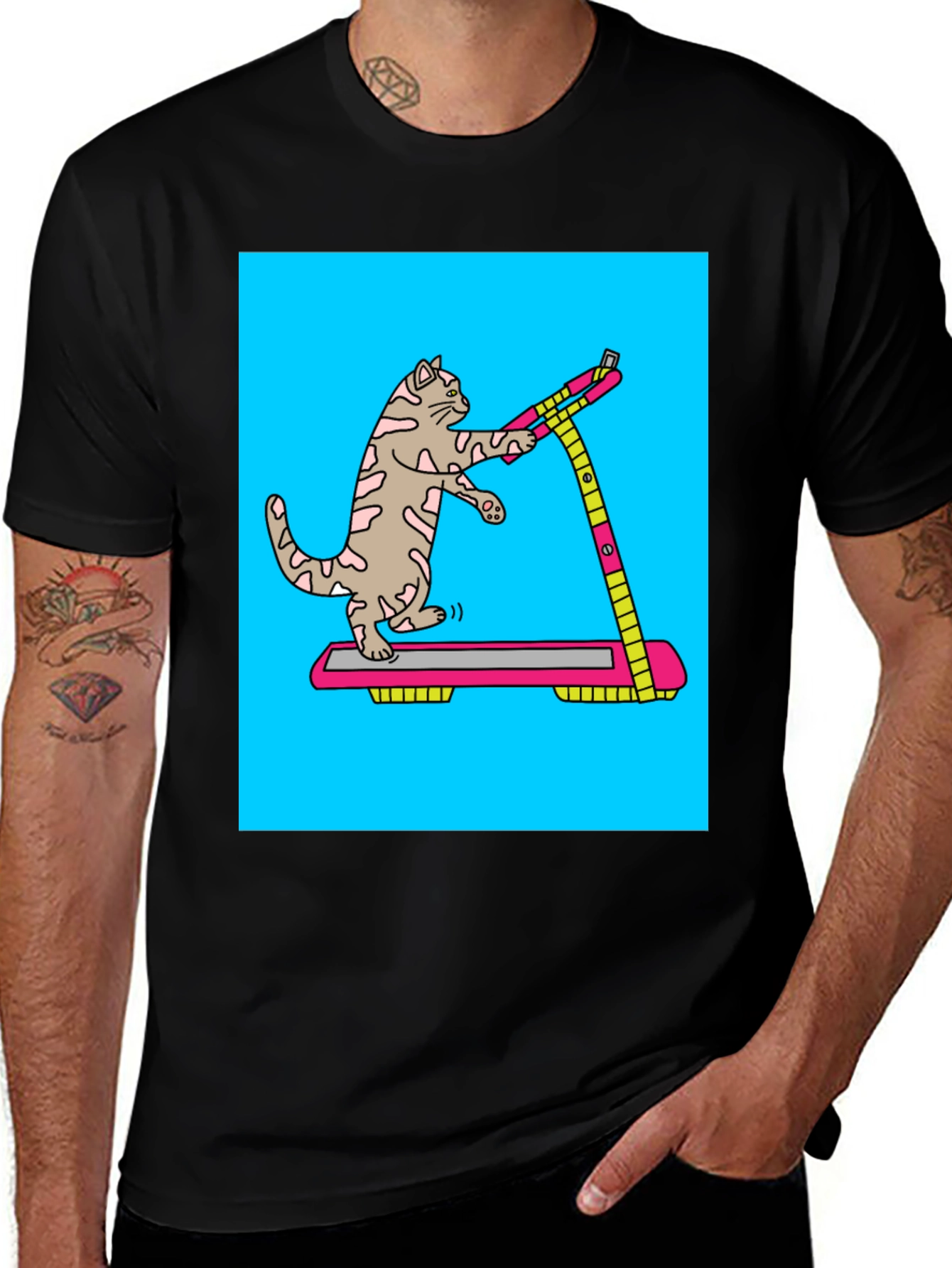 Variant 11 of Cat Treadmill Graphic Tee - Funny Workout Shirt