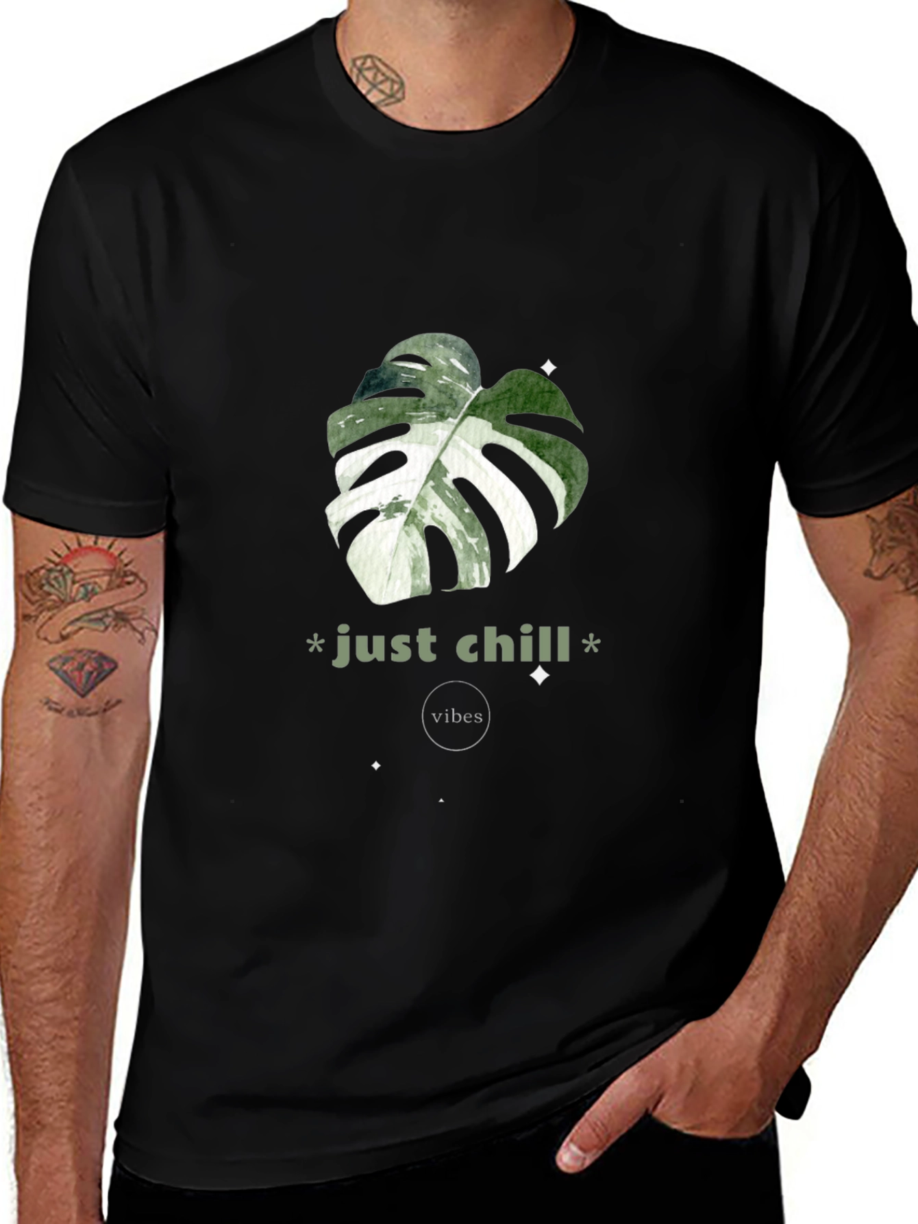 Variant 23 of Just Chill Vibes T-Shirt - Tropical Leaf Design