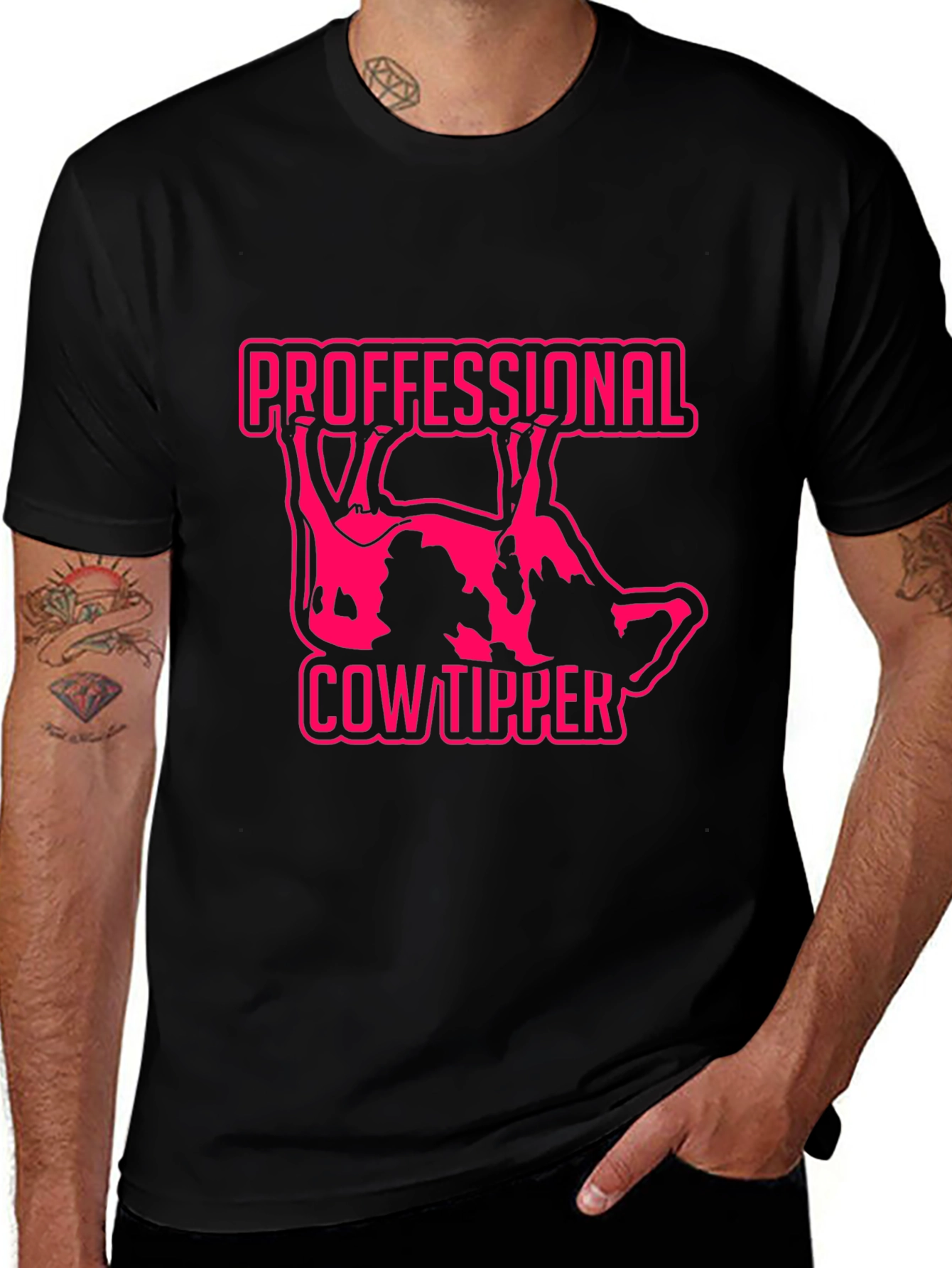 Proffessional Cow Tipper Graphic Tee - Black