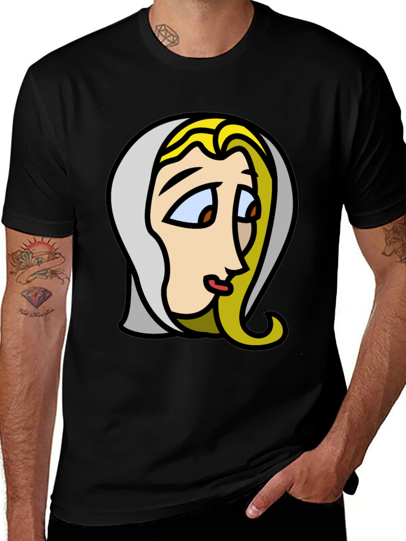 Variant 16 of Cartoon Woman Graphic Tee - Unisex Black T-Shirt