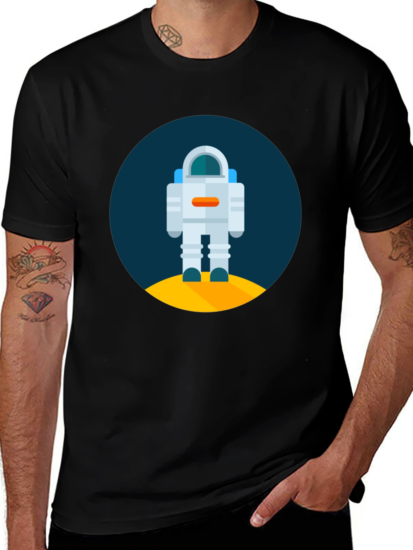 Variant 7 of Astronaut Graphic Tee - Black Crew Neck T-Shirt