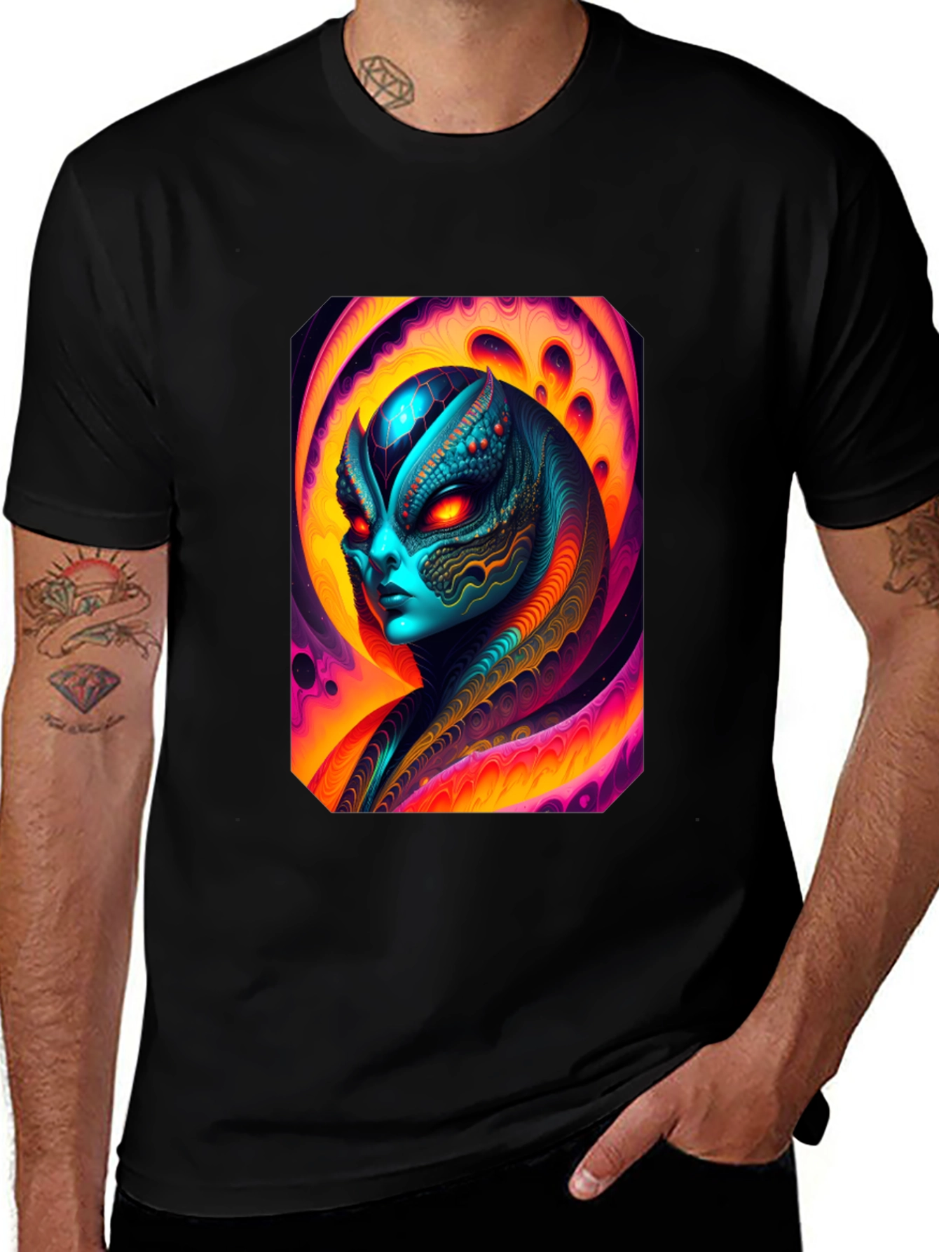 Black Alien Graphic Tee - Black Cotton T-Shirt main image
