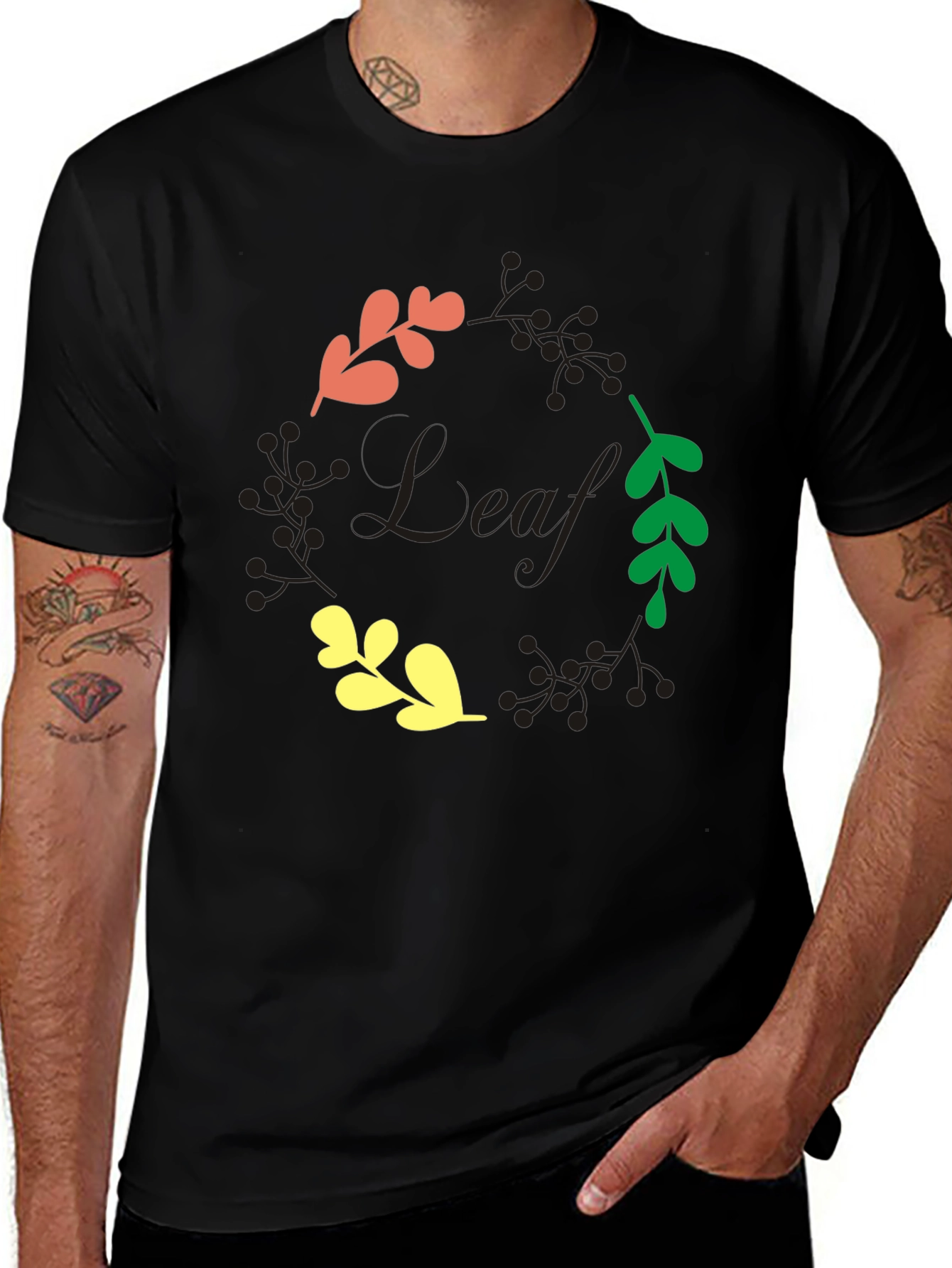 Leaf Graphic Print Black T-Shirt