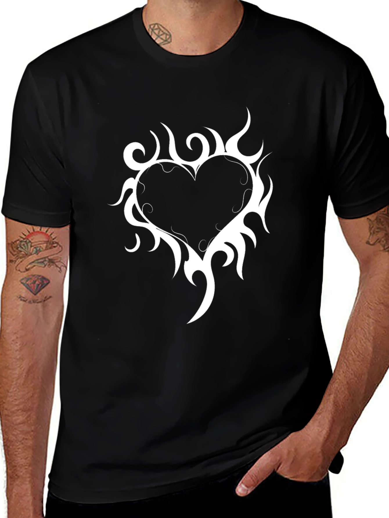 Variant 12 of Tribal Heart Graphic Black T-Shirt