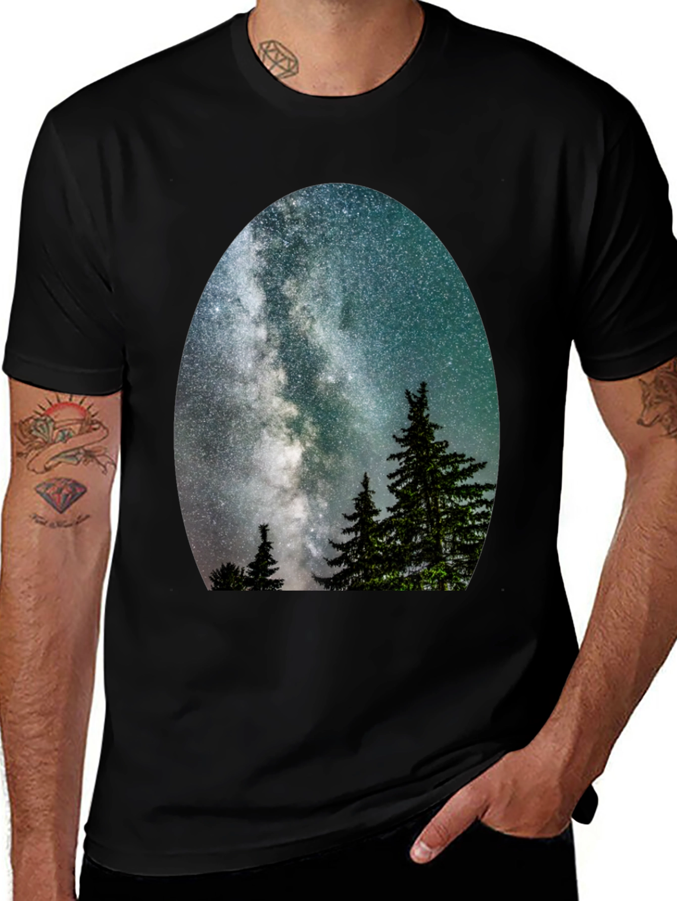 Milky Way Forest Tee - Starry Night Nature Shirt