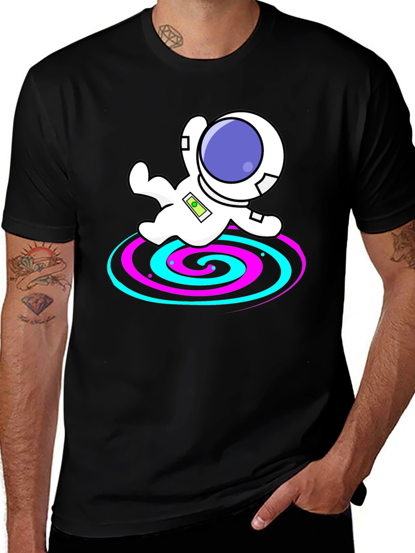 Variant 27 of Astronaut Spiral Graphic Tee - Black Cotton Blend