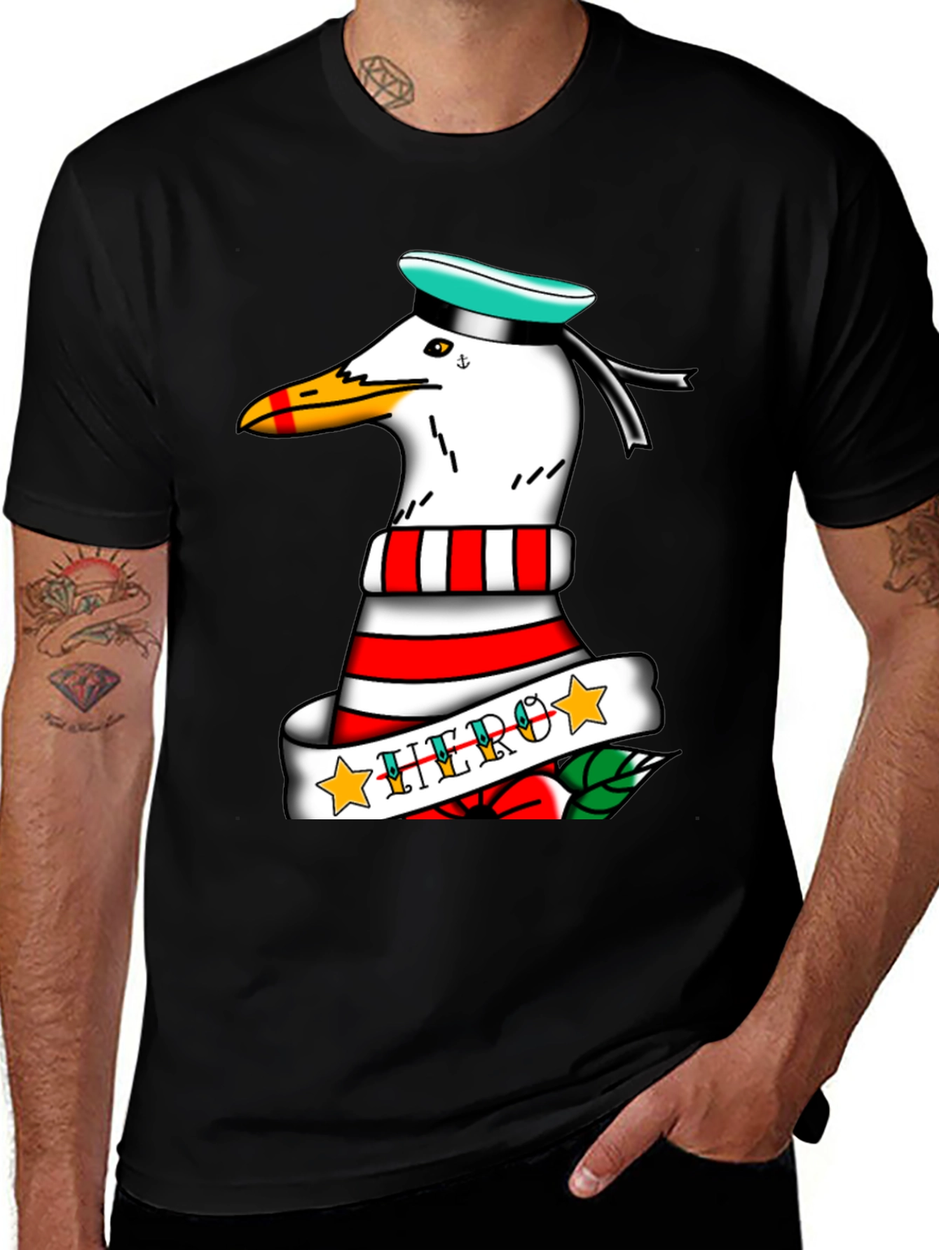 Variant 8 of Seagull Sailor "Hero" Tattoo Style Graphic Tee - Black