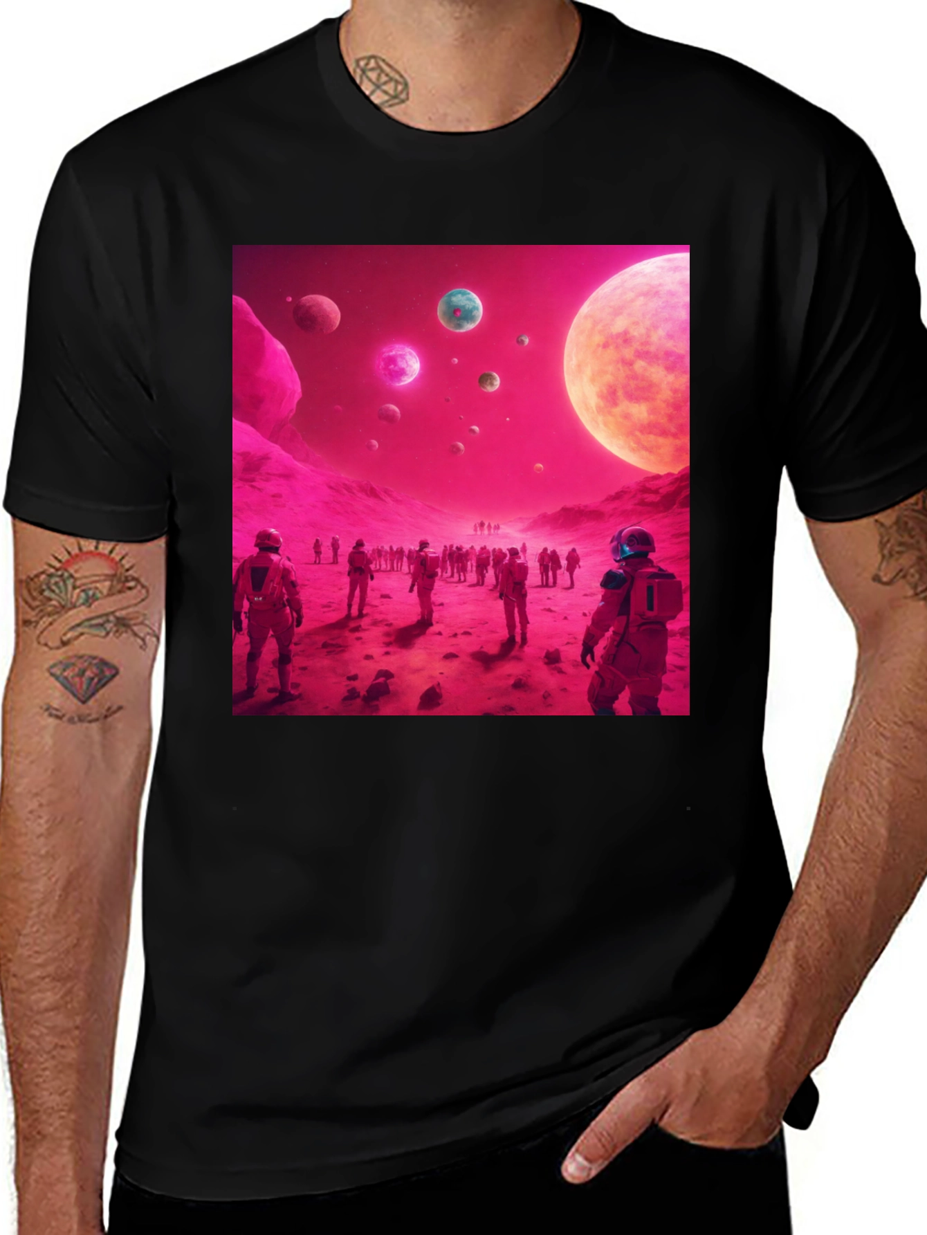 Variant 19 of Astronauts on Alien Planet Black T-Shirt