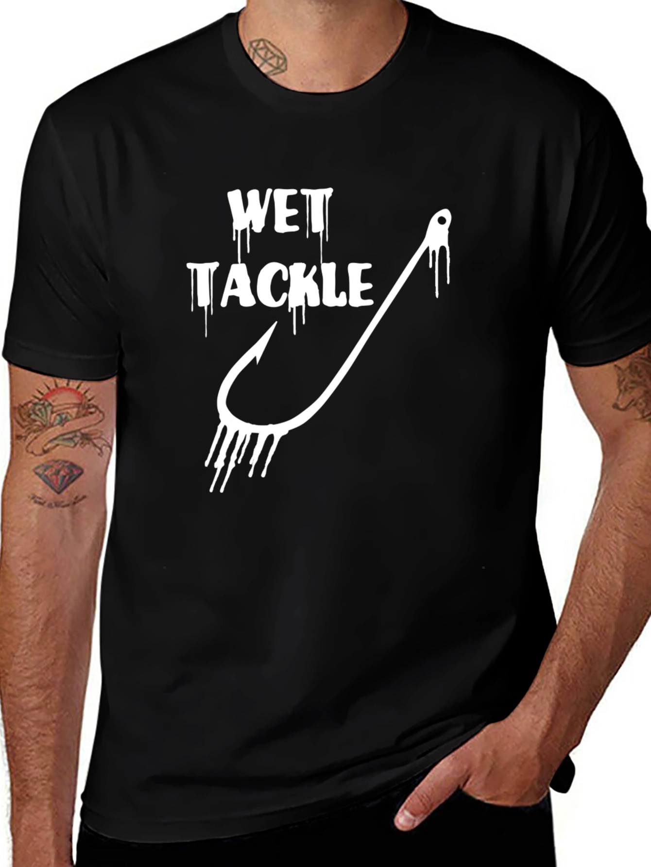 Variant 26 of Wet Tackle Black Graphic Tee Fishing Hook Humor Novelty