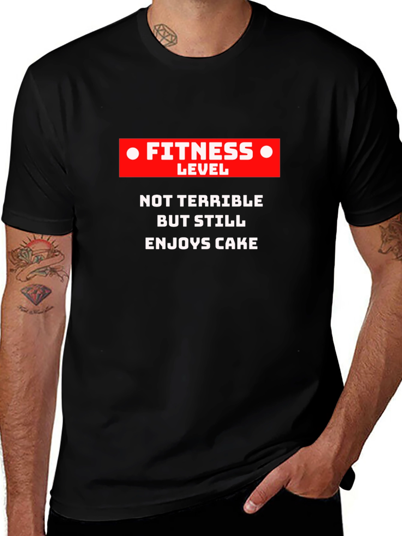 Black Fitness Level Cake Lover Graphic T-Shirt - Humorous Casual Tee main image