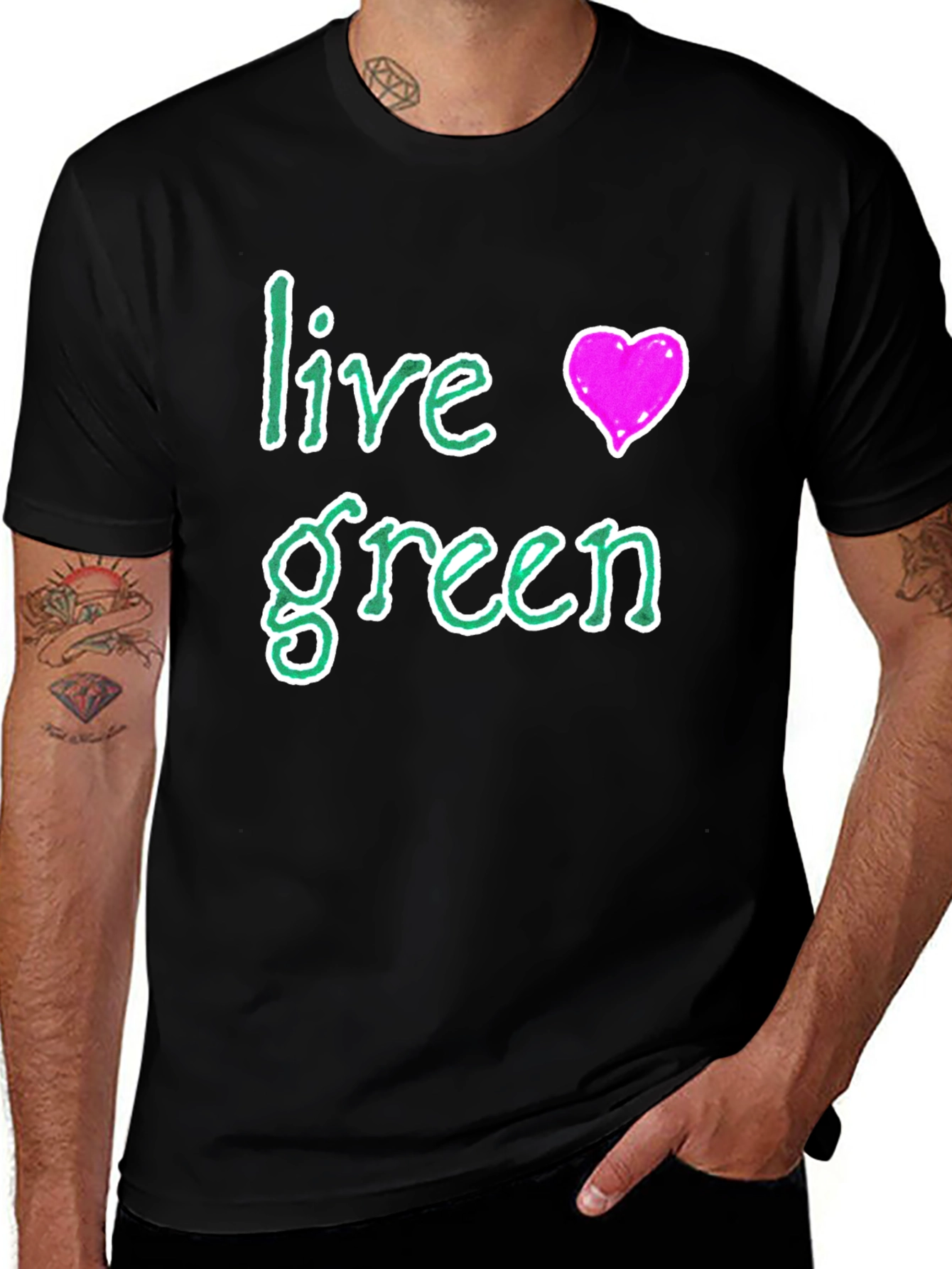 Variant 20 of Live Green T-Shirt with Heart Graphic