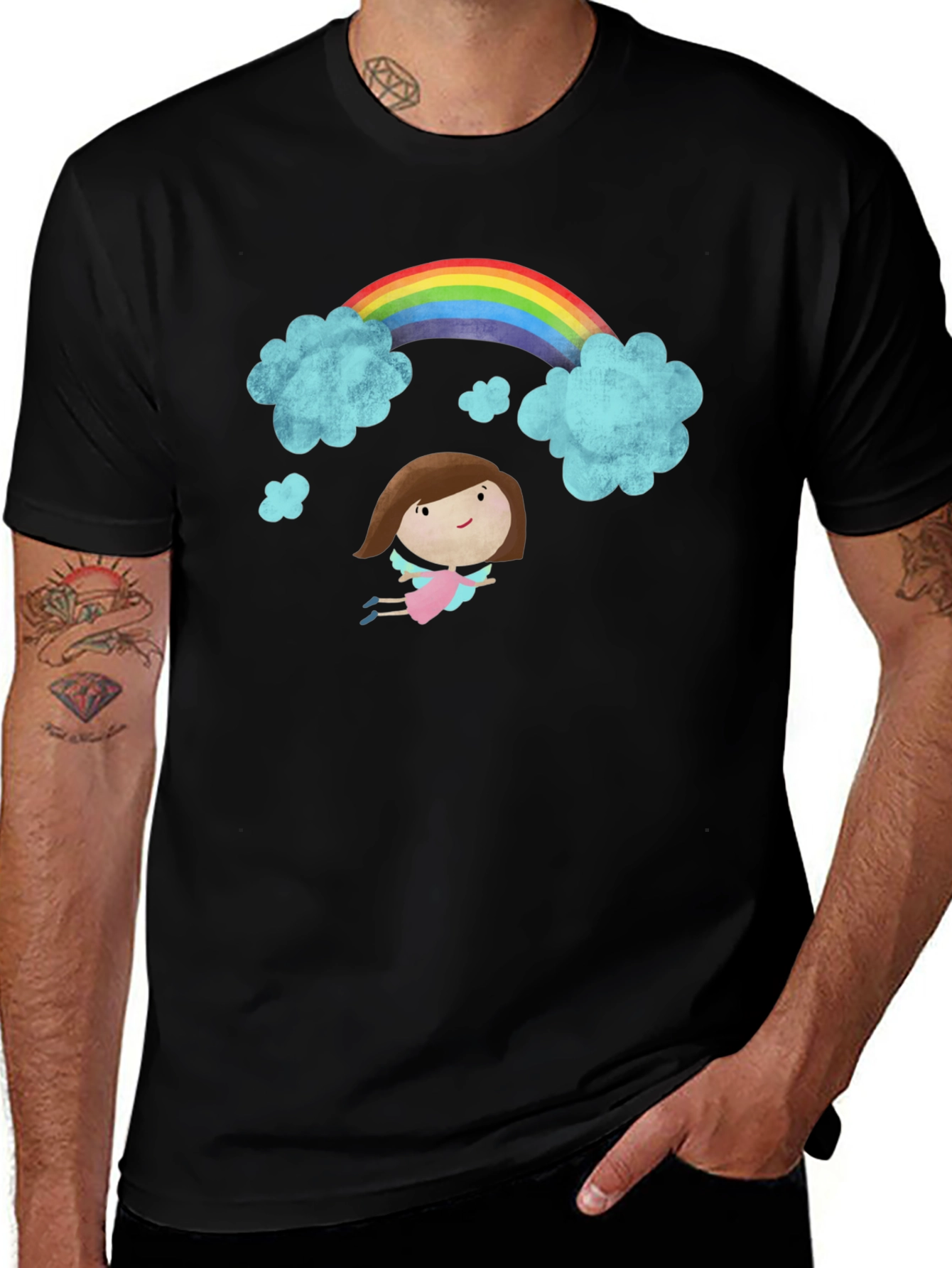 Variant 10 of Rainbow Angel Graphic Black T-Shirt
