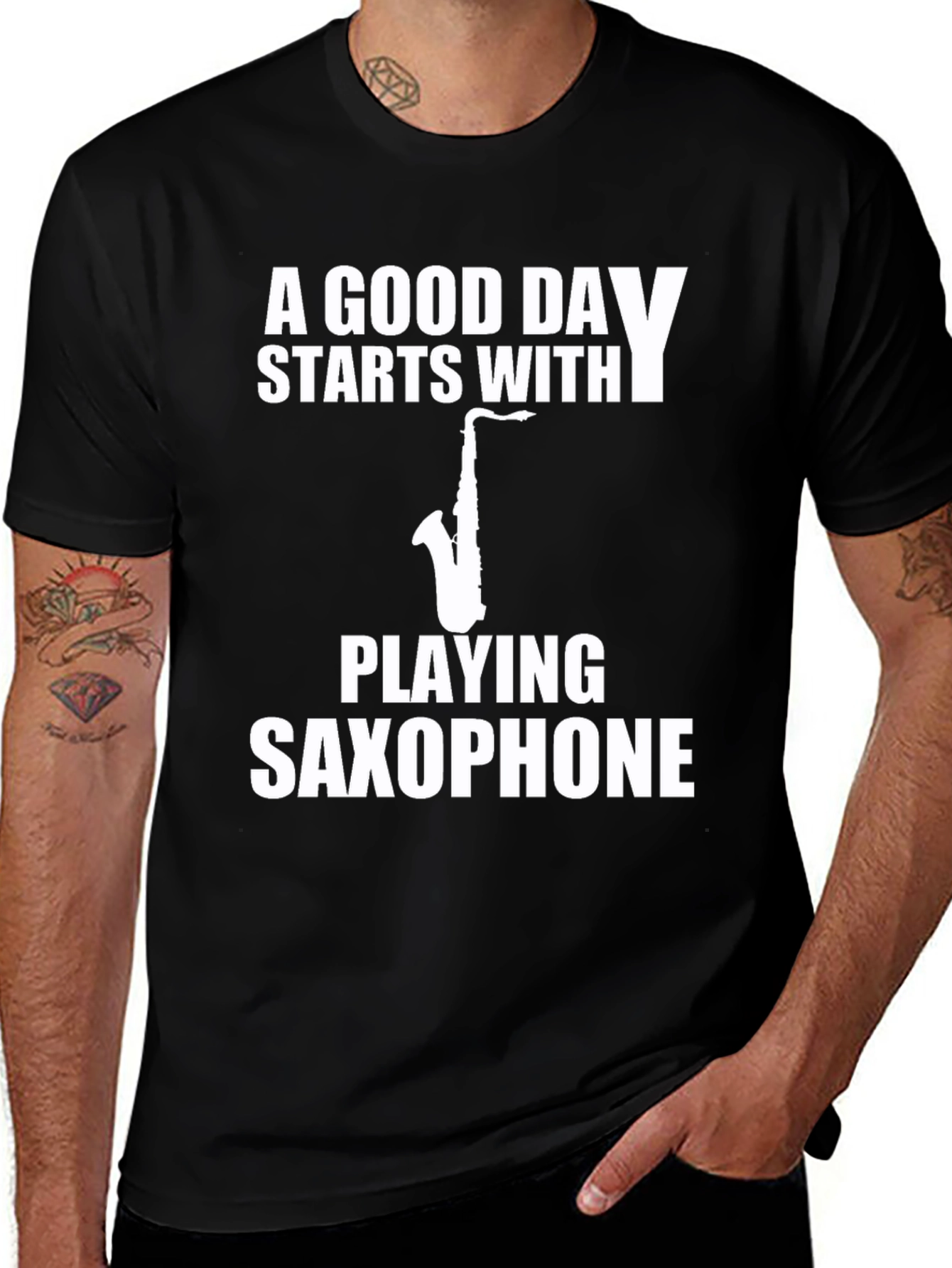 Variant 6 of Saxophone Player T-Shirt - Good Day Starts With Music