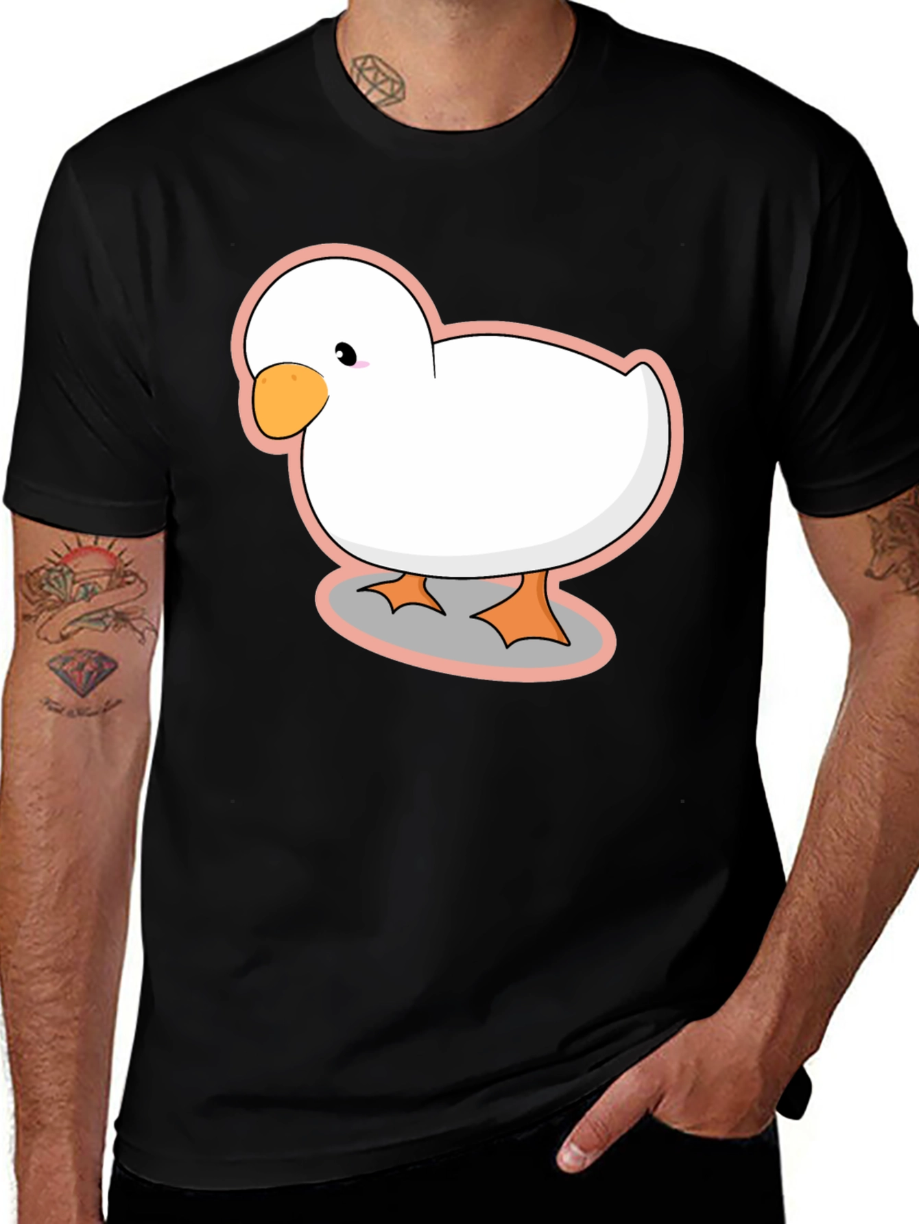 Duck Cartoon Black T-Shirt