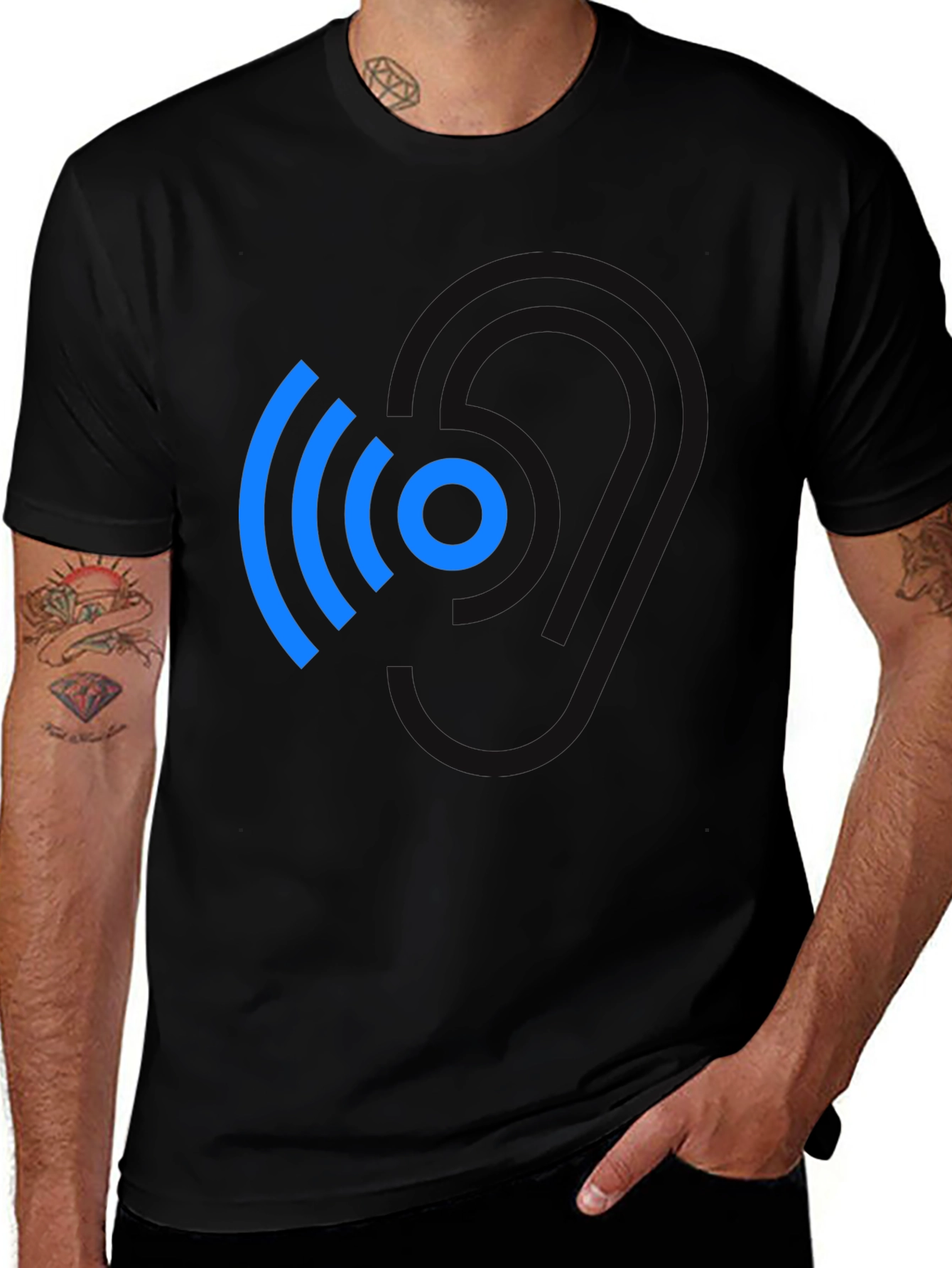 Variant 19 of Modern Blue Wireless Signal Black T-Shirt
