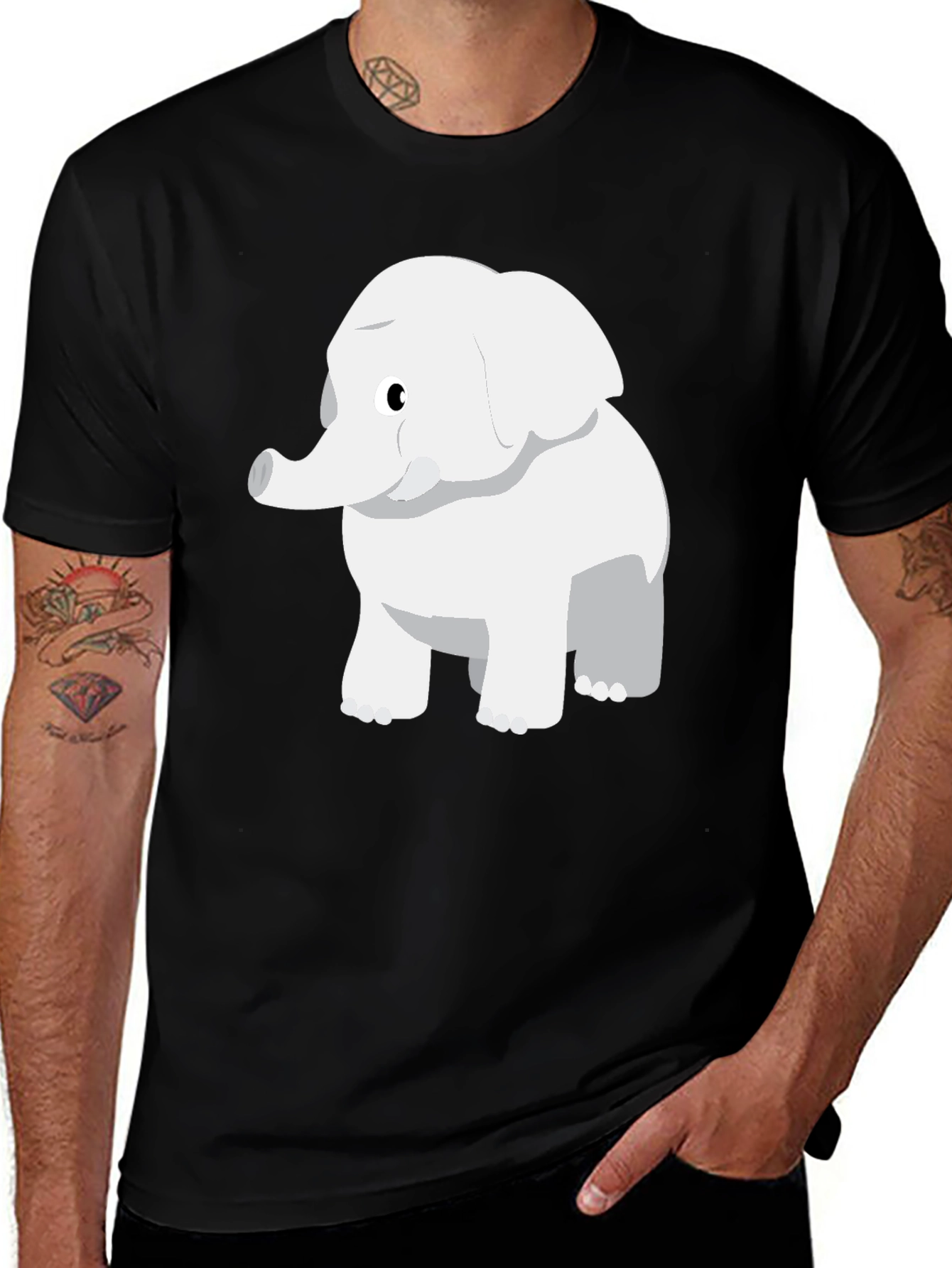 Variant 6 of Cute Cartoon Elephant Black T-Shirt