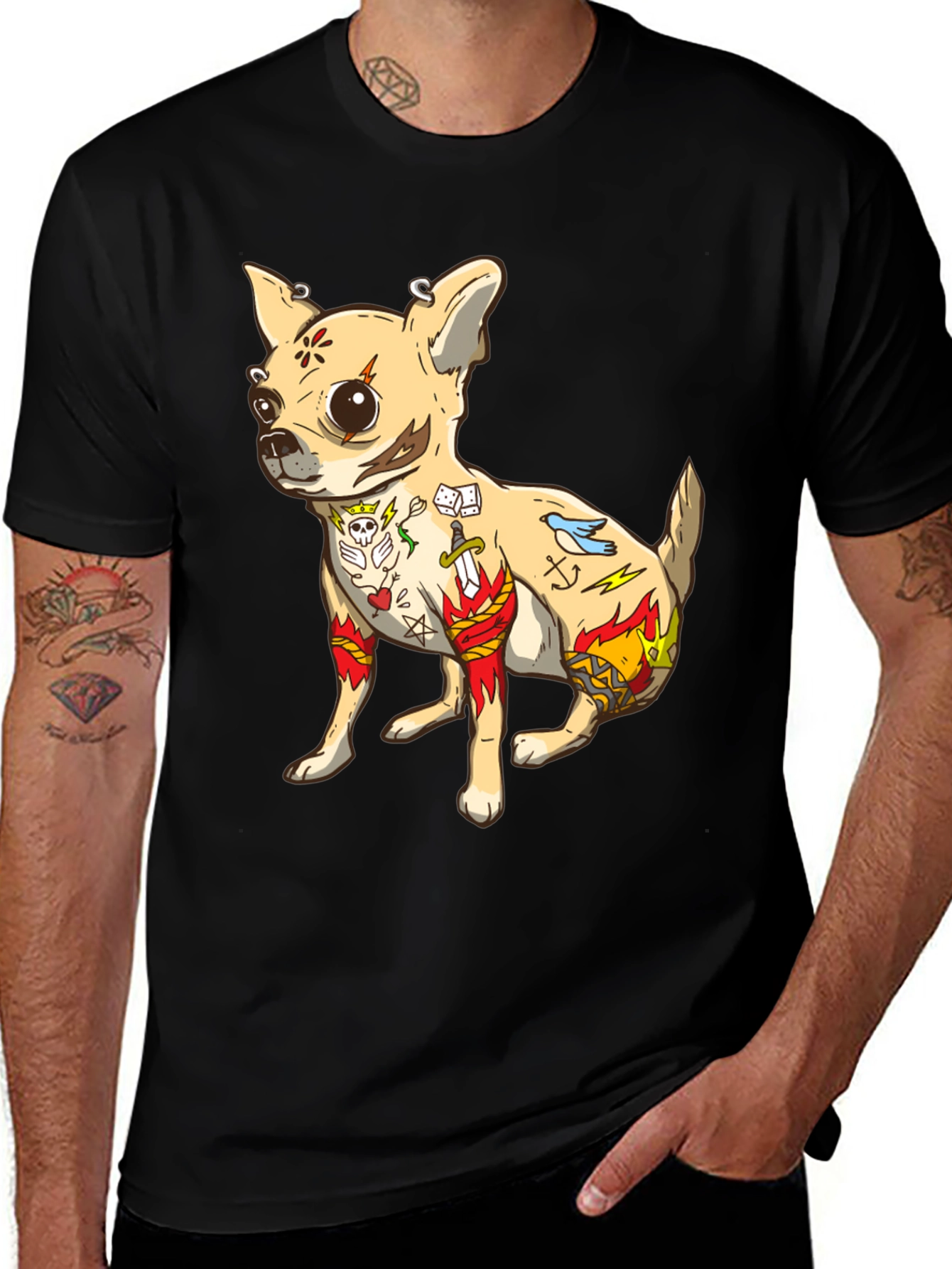 Tattooed Chihuahua Graphic T-Shirt - Men's Black Tee