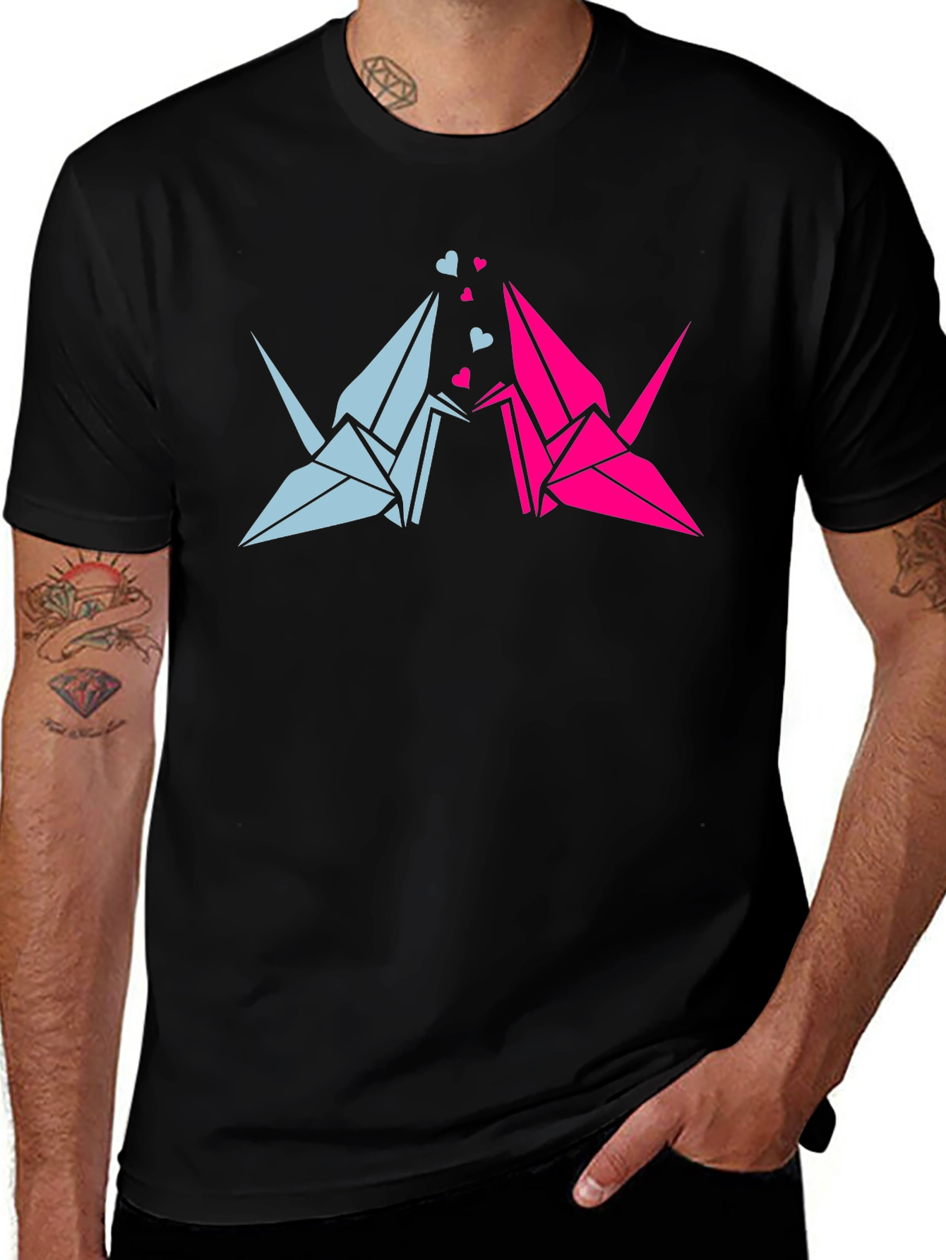 Variant 12 of Origami Crane Love Black T-Shirt