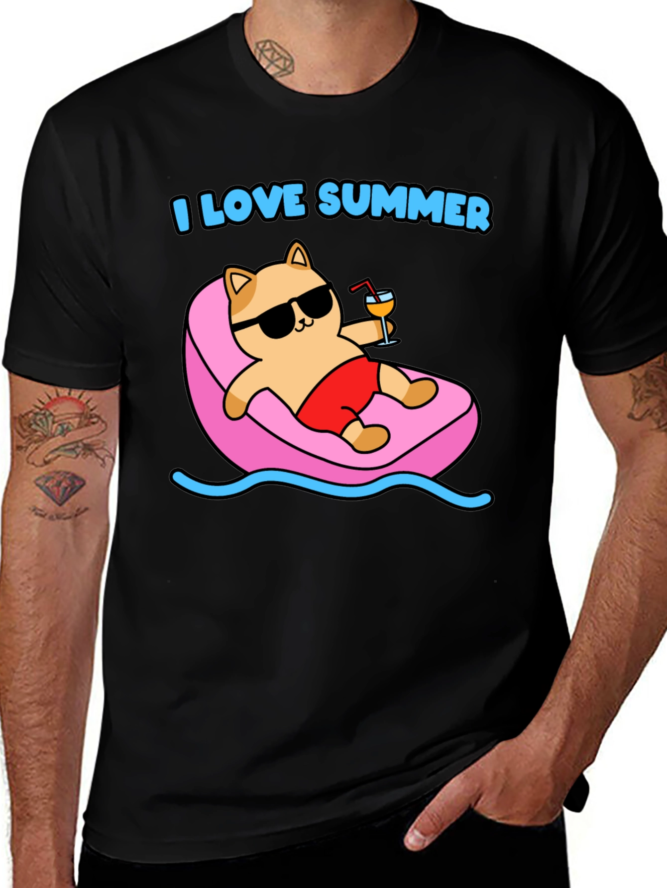 I Love Summer T-Shirt, Cat Lounging on Float