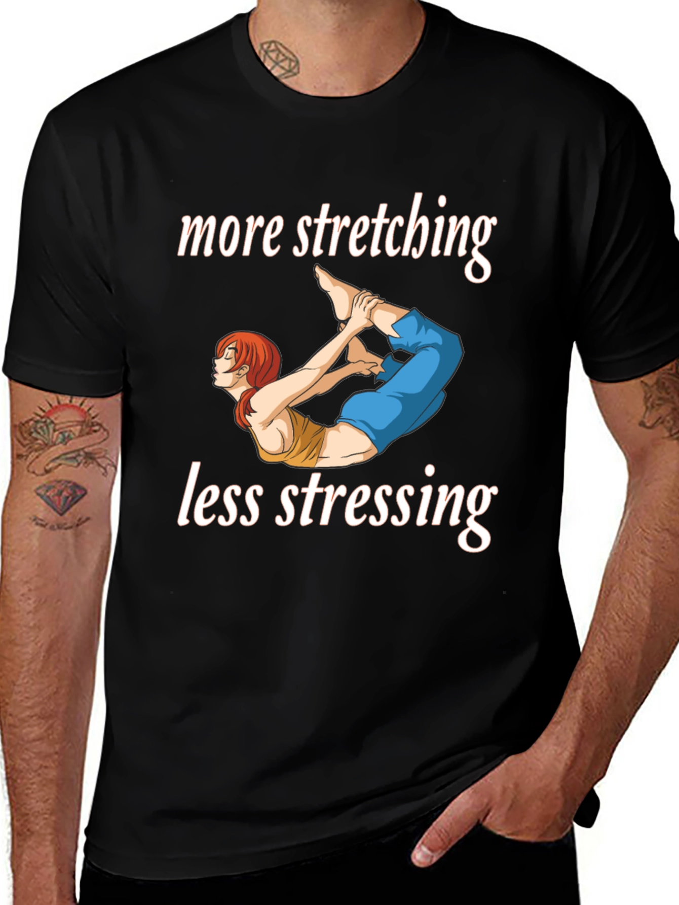 Variant 14 of More Stretching Less Stressing Yoga Black T-Shirt