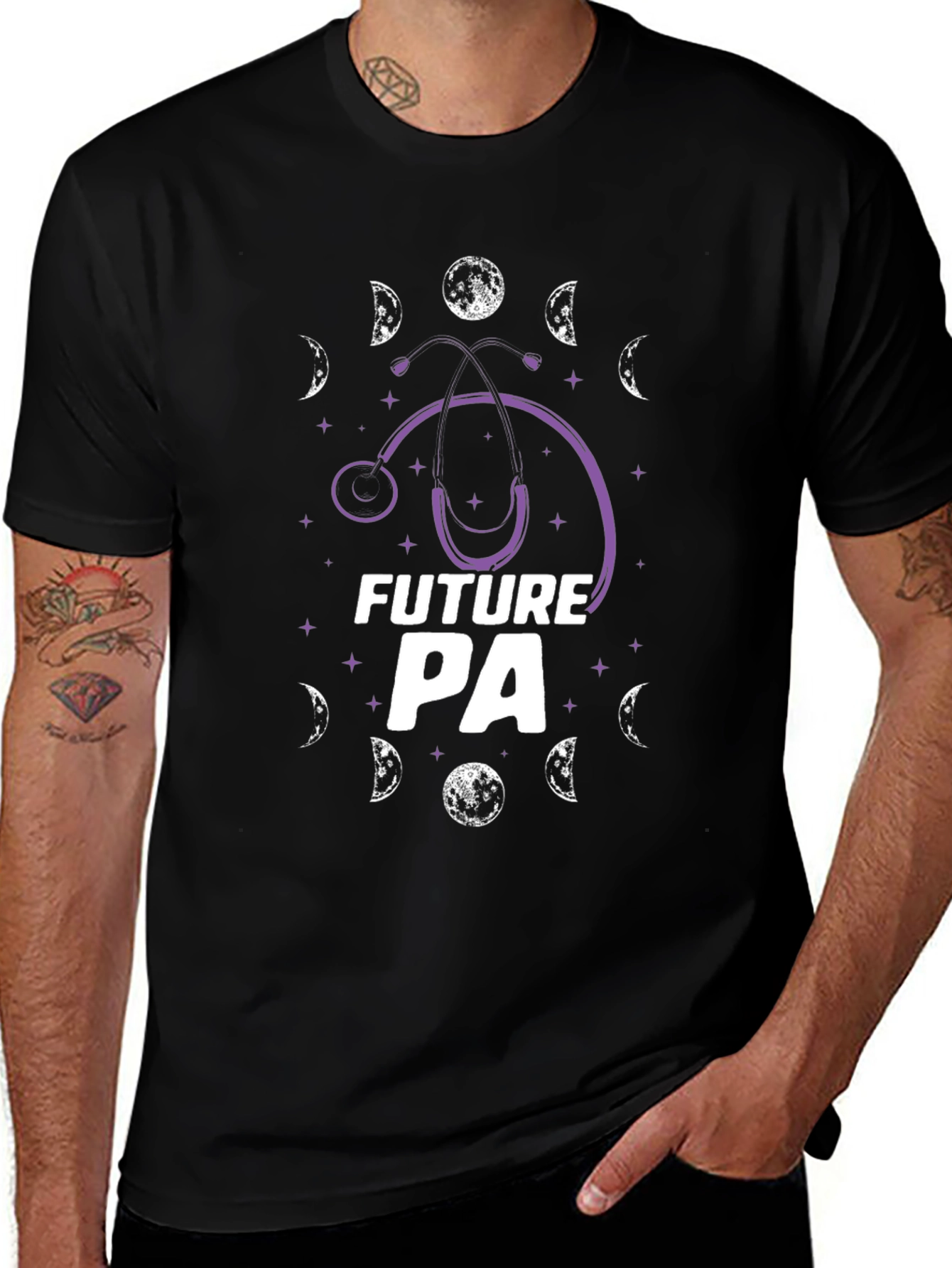 Future PA Stethoscope Moon Phases Black T-Shirt