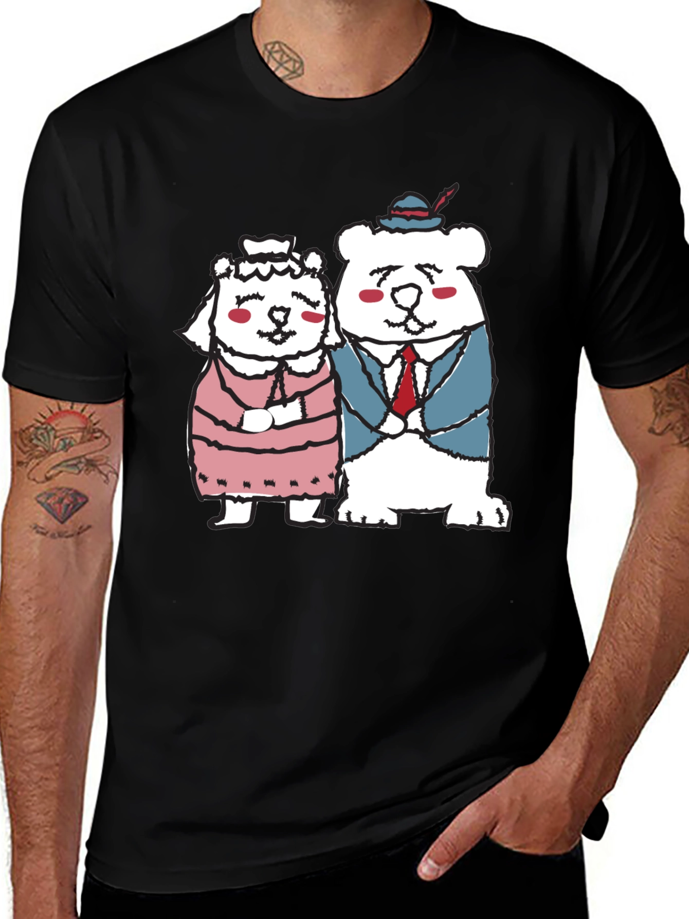 Variant 26 of Bear Couple Graphic Black Tee