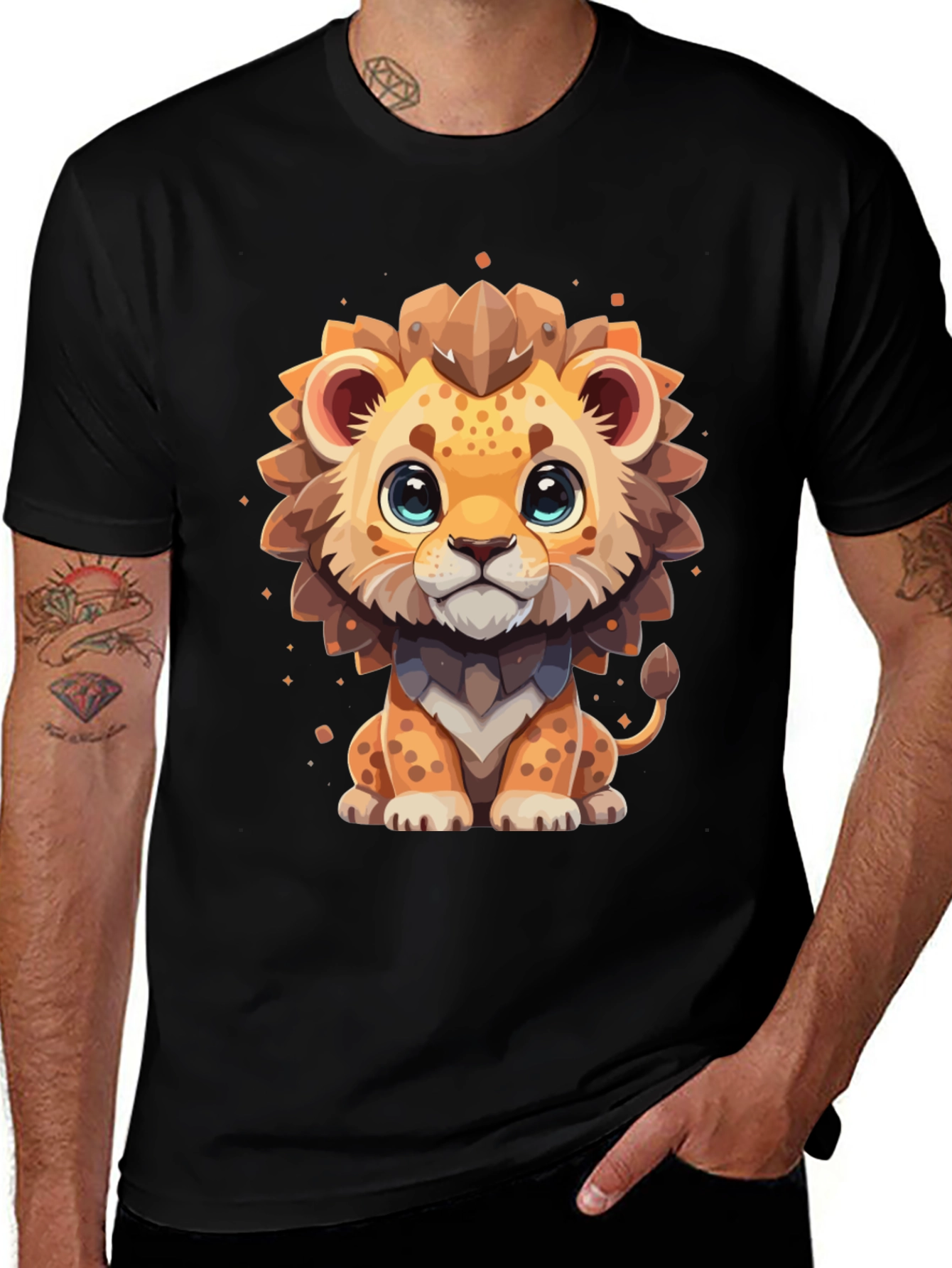 Variant 7 of Cute Cartoon Lion Black T-Shirt