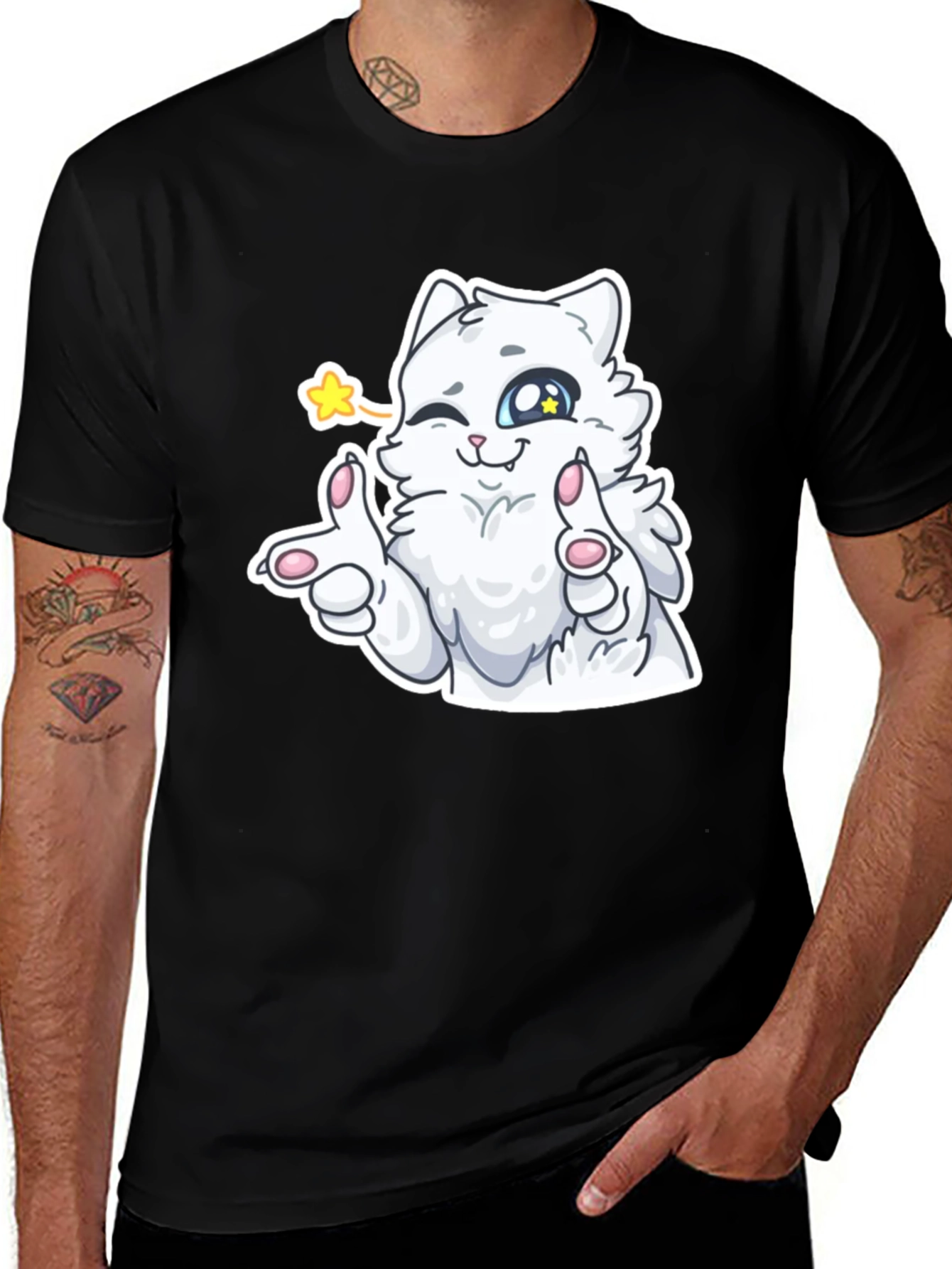 Variant 30 of Cute Cat Cartoon Graphic Black T-Shirt