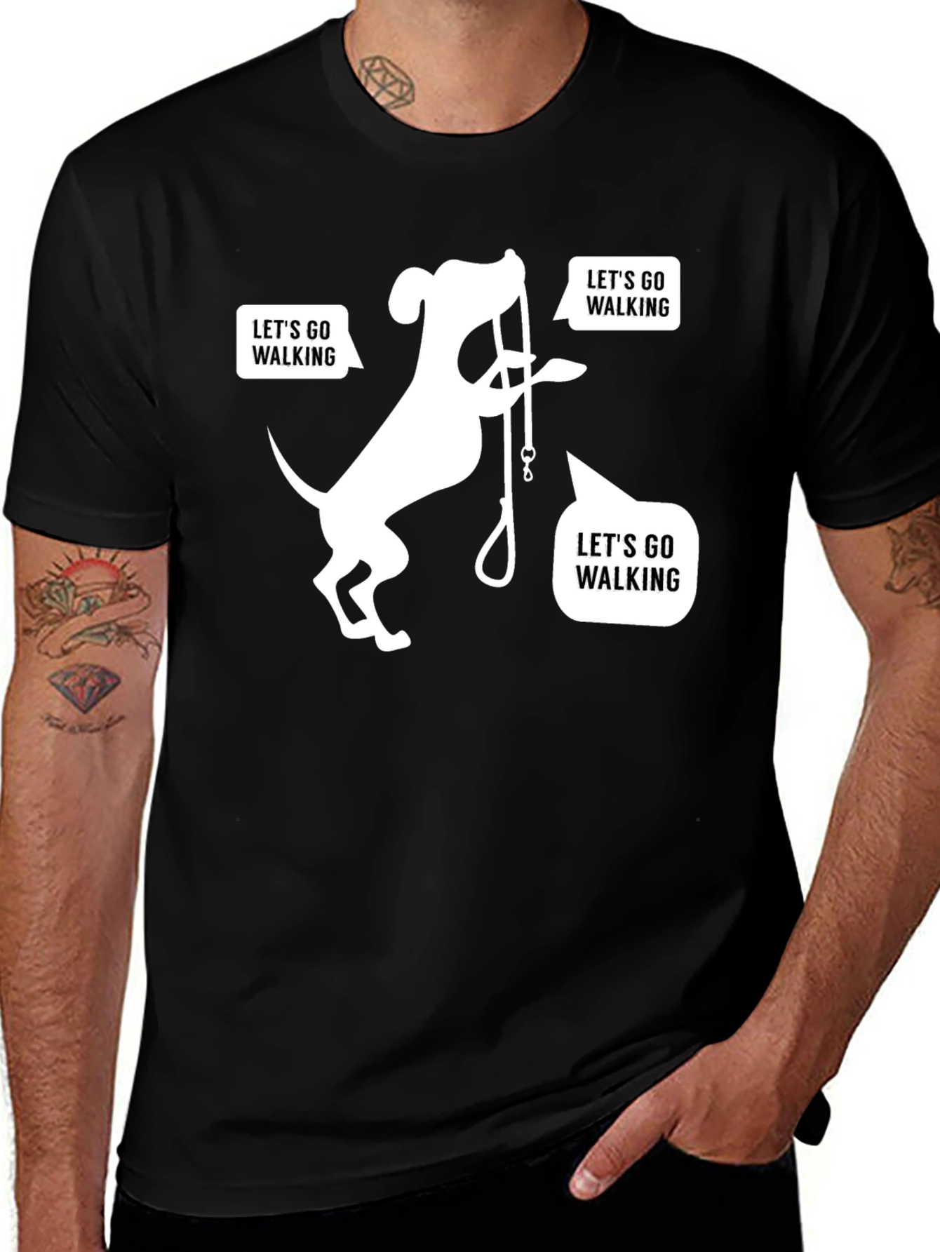 Variant 14 of Funny Dog Walking T-Shirt - Black