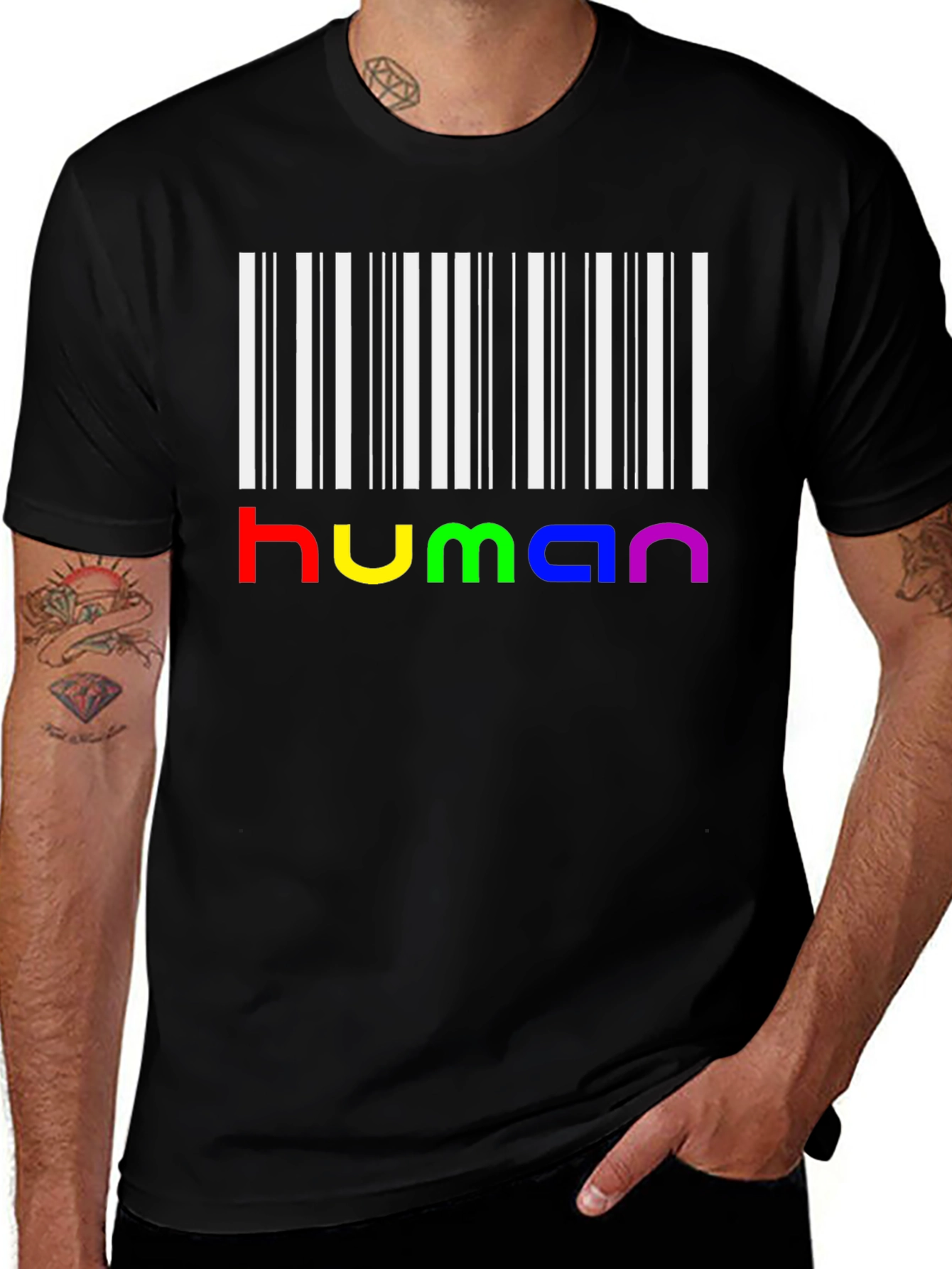 Variant 28 of Human Rainbow Barcode Graphic T-Shirt