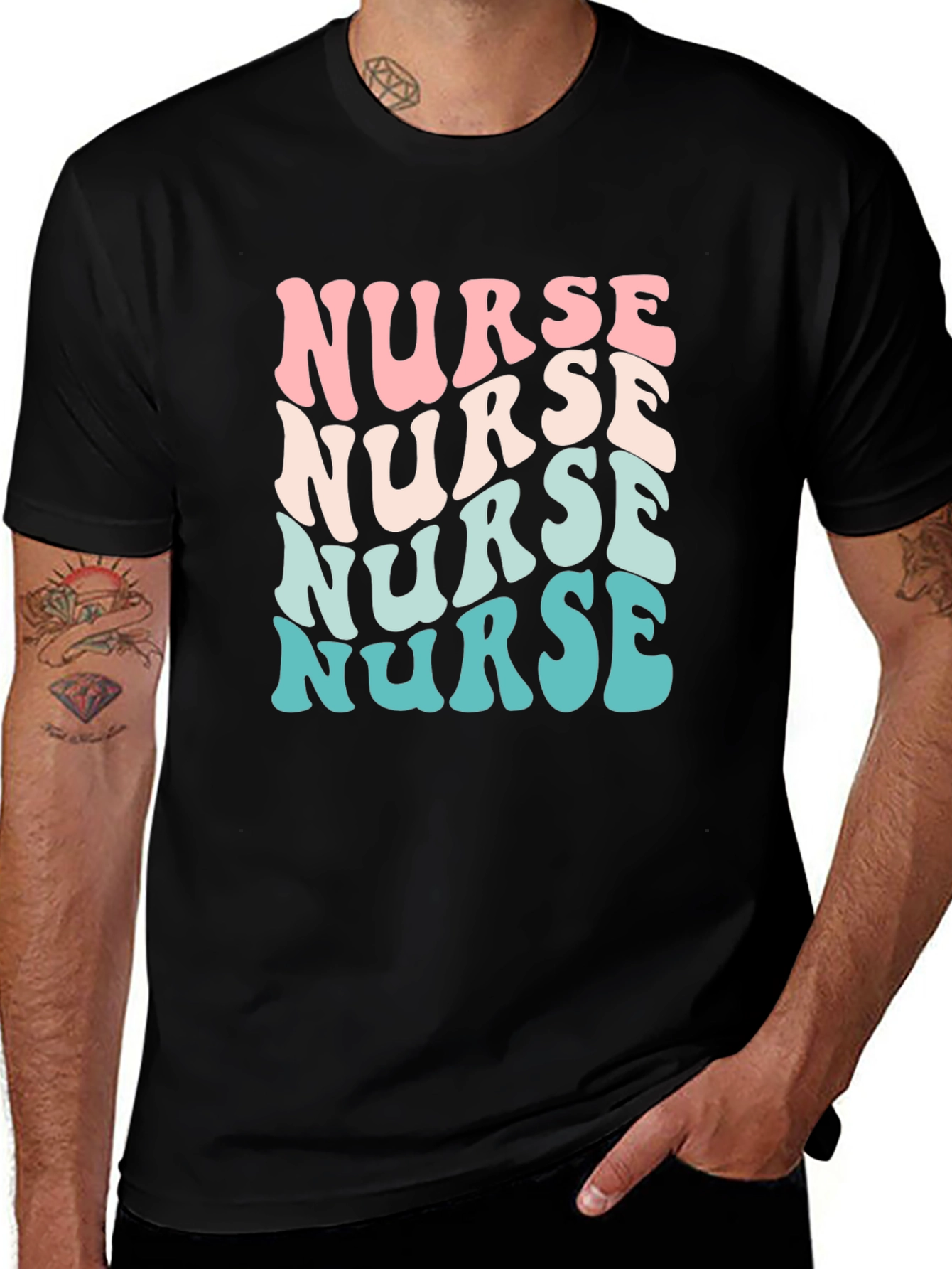 Variant 17 of Retro Nurse T-Shirt - Pastel Stacked Design