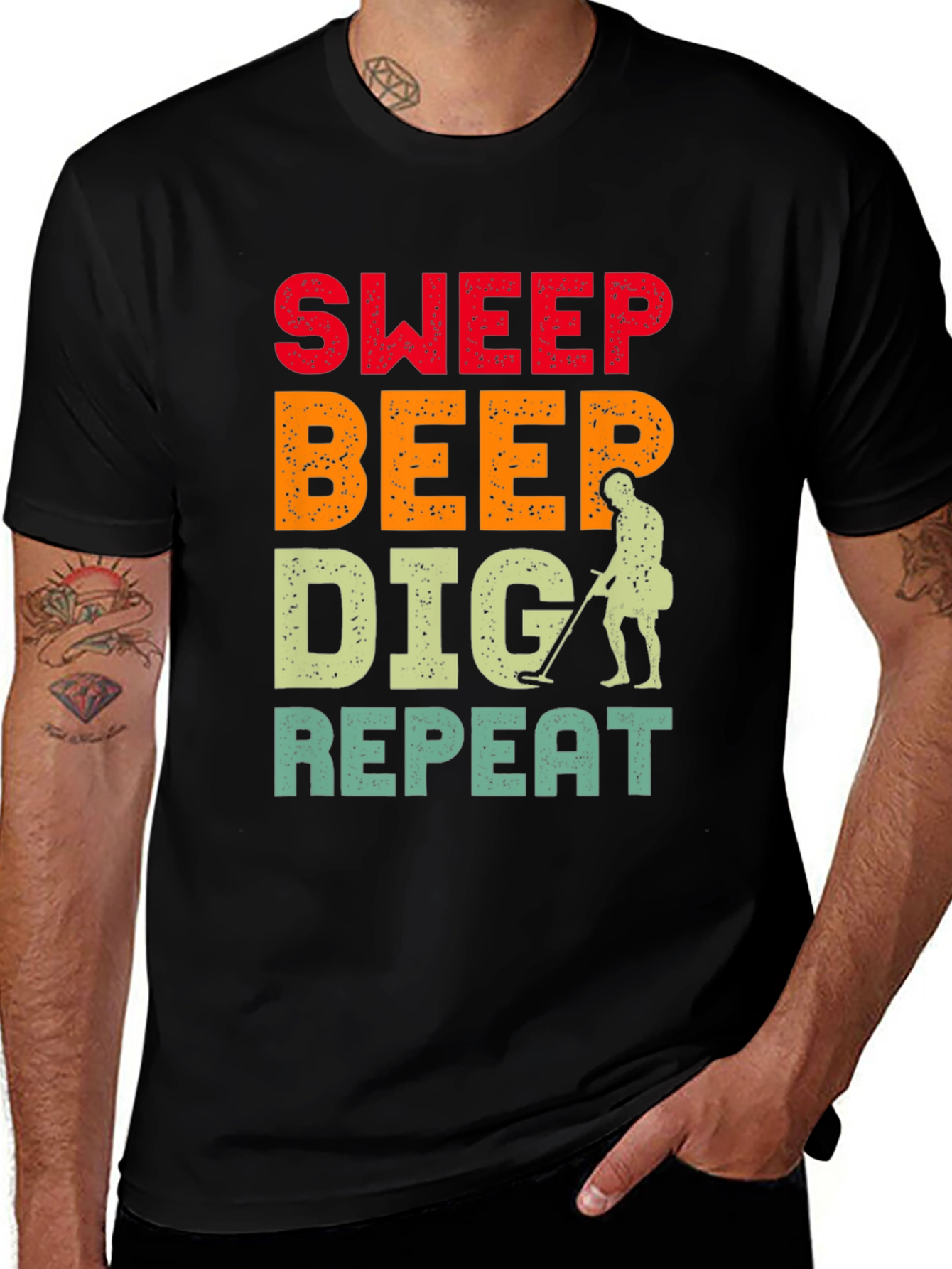 Variant 10 of Sweep Beep Dig Repeat T-Shirt Metal Detecting Hobby Tee
