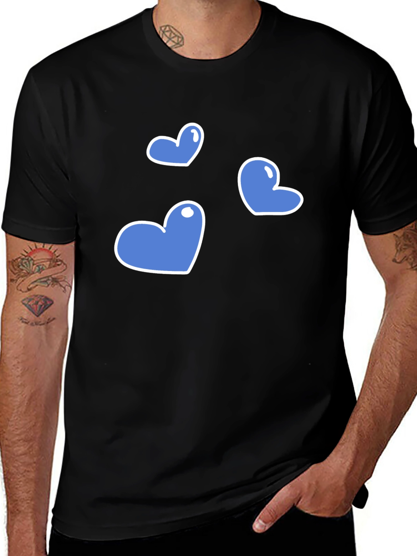 Variant 17 of Cute Blue Hearts Graphic Black T-Shirt