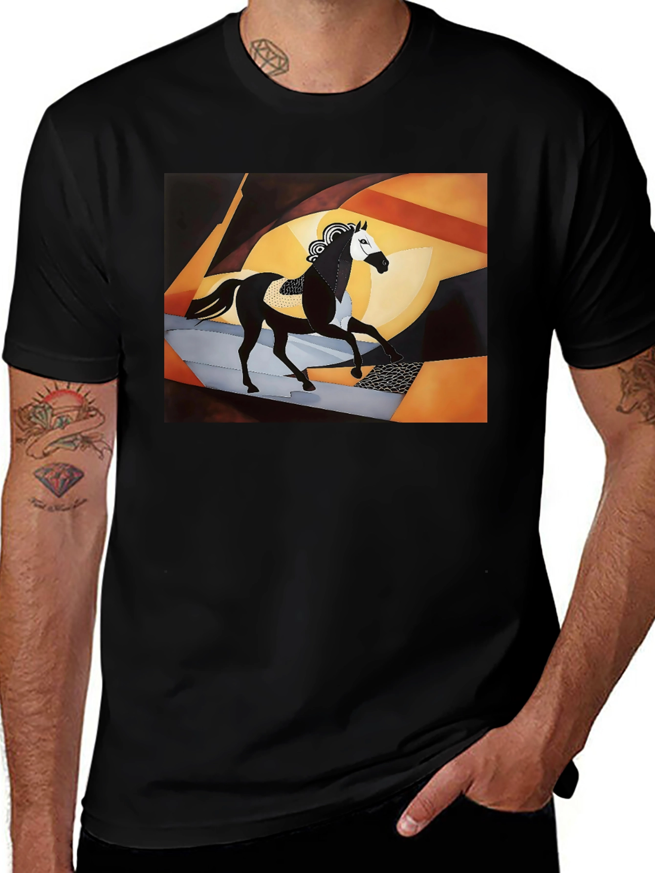Variant 2 of Abstract Horse Graphic Black T-Shirt