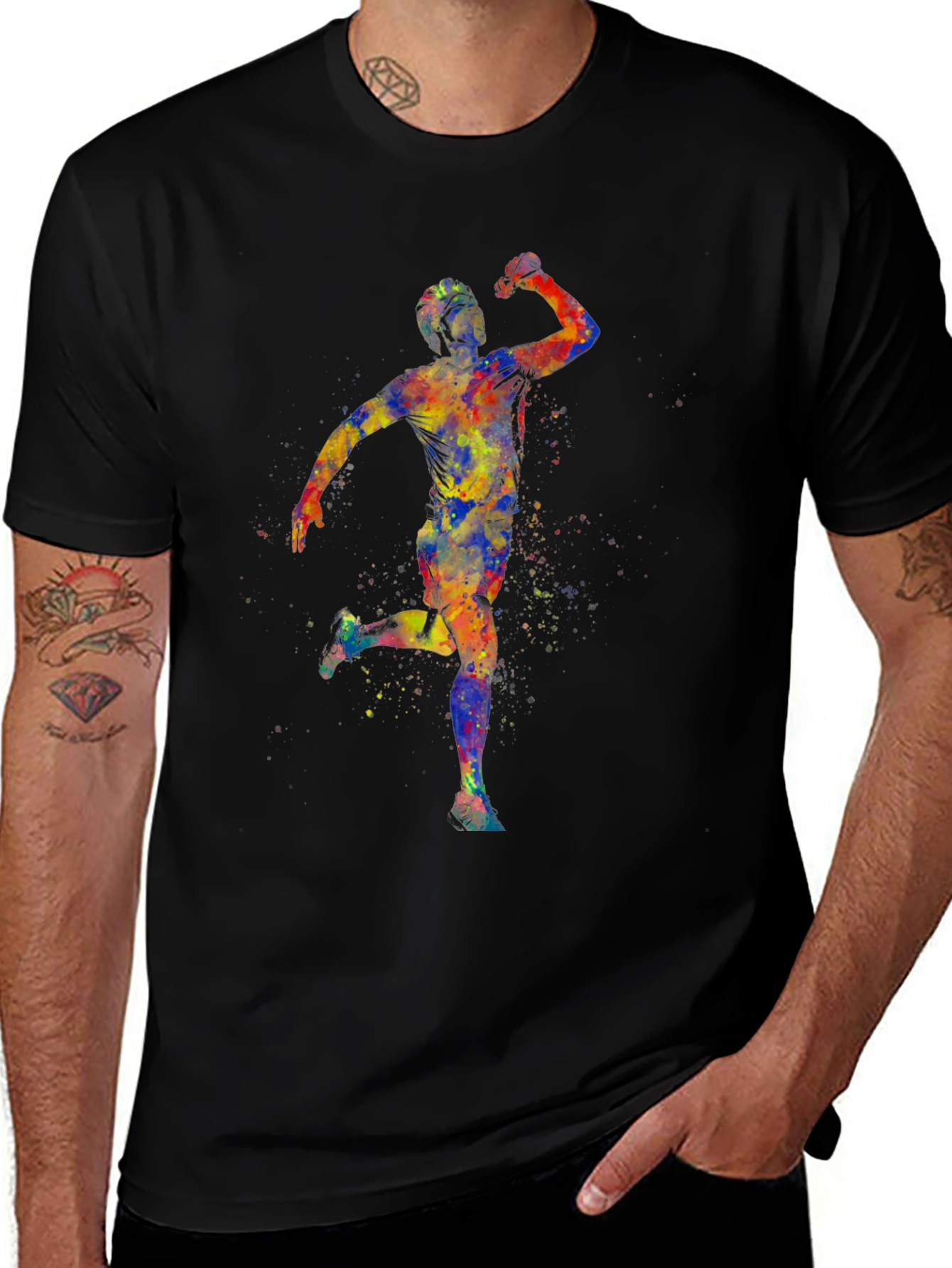Variant 2 of Watercolor Cyclist Black T-Shirt