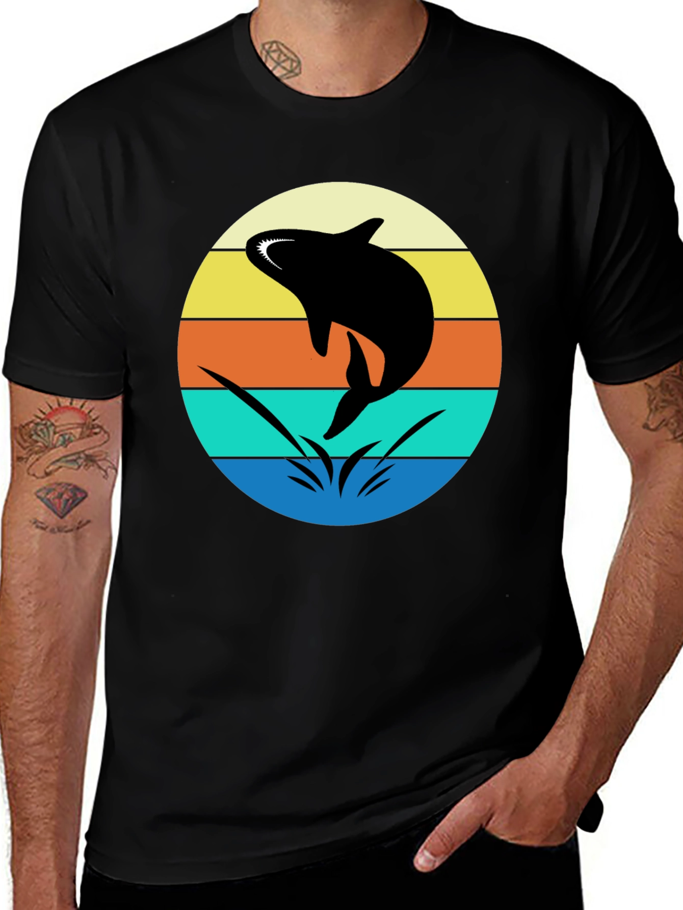 Variant 22 of Orca Sunset T-Shirt - Black Graphic Tee
