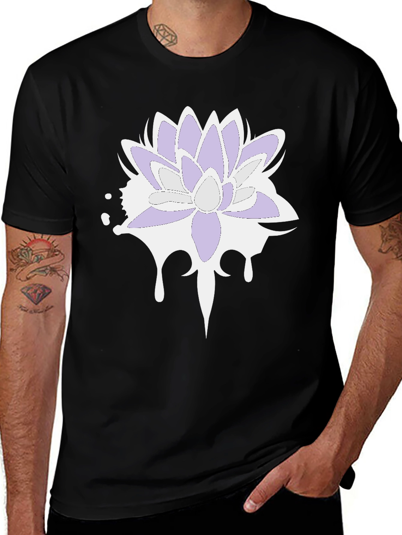 Variant 22 of Lotus Flower T-Shirt - Black Cotton Blend Tee