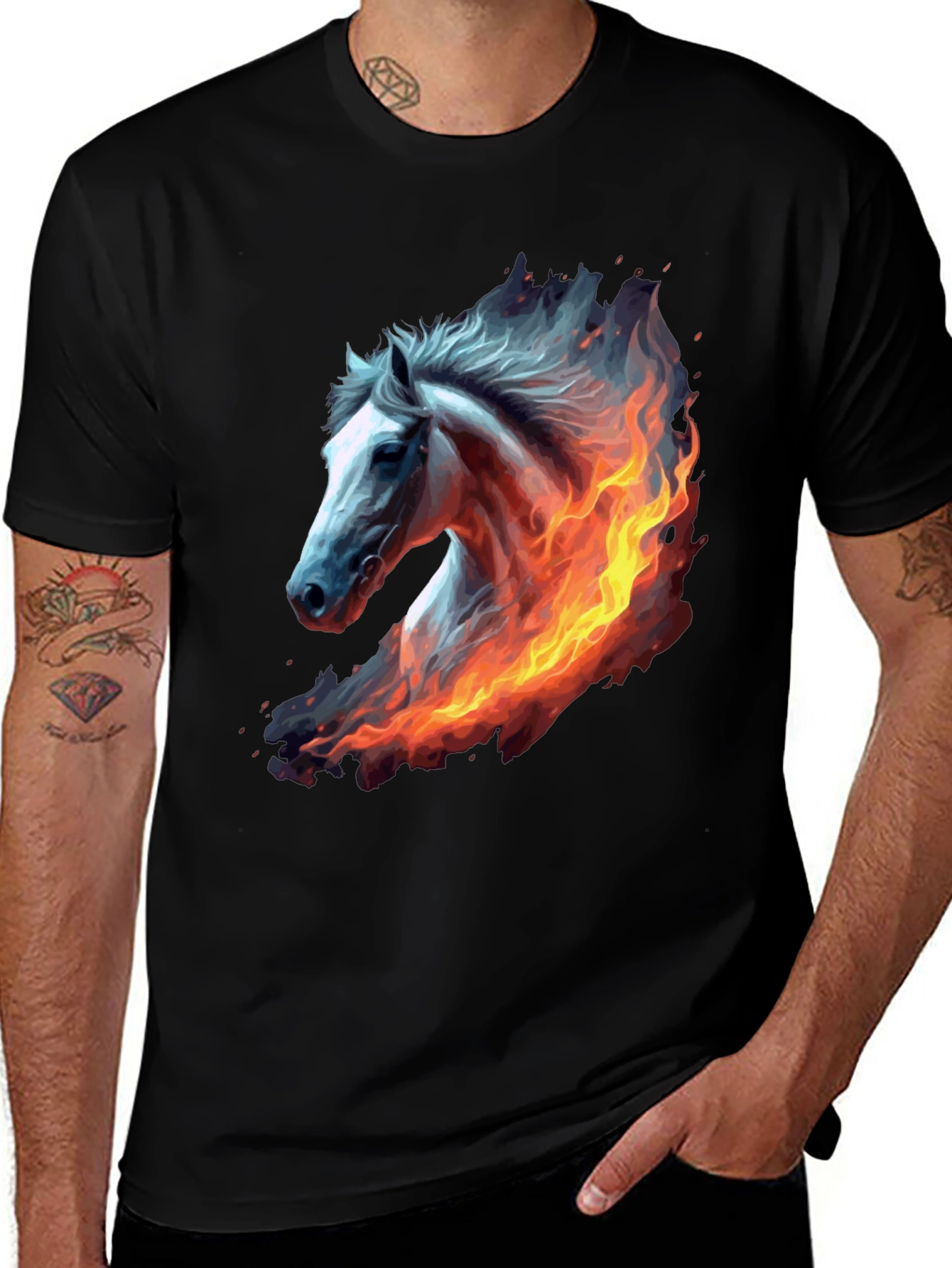 Variant 10 of Fiery Horse Graphic Tee - Black Cotton T-Shirt