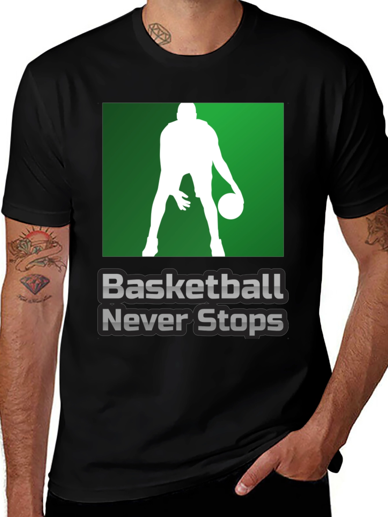 Variant 7 of Basketball Never Stops Graphic T-Shirt