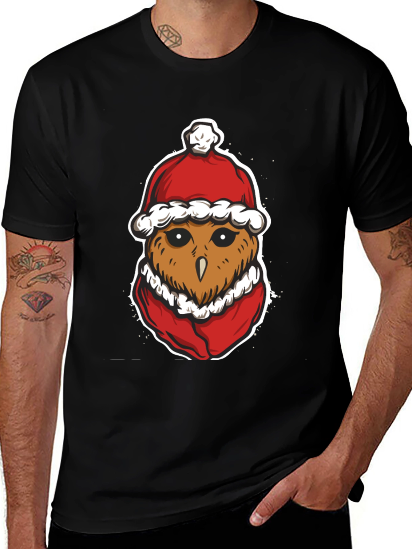 Variant 9 of Festive Owl Santa Hat Graphic T-Shirt