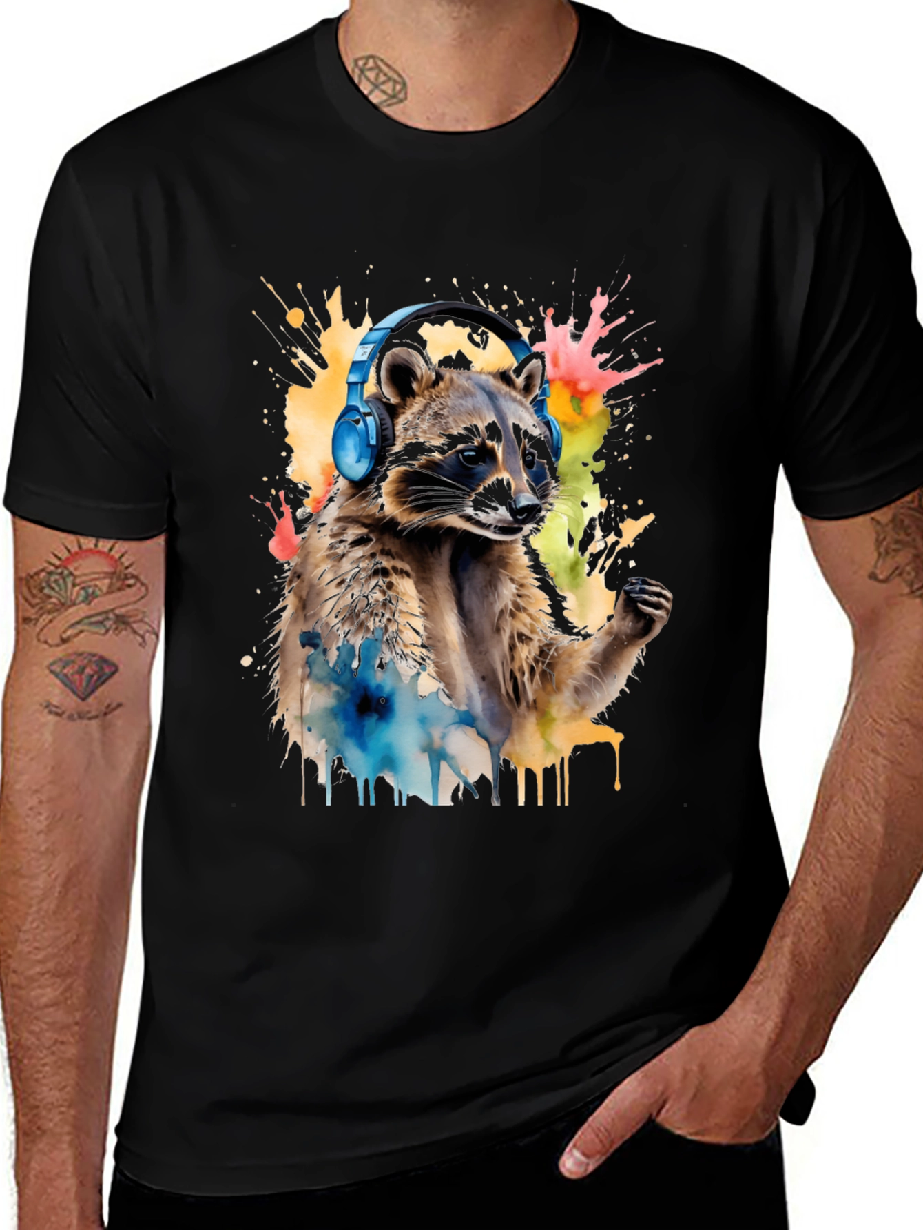 Variant 22 of Raccoon with Headphones Graphic Tee