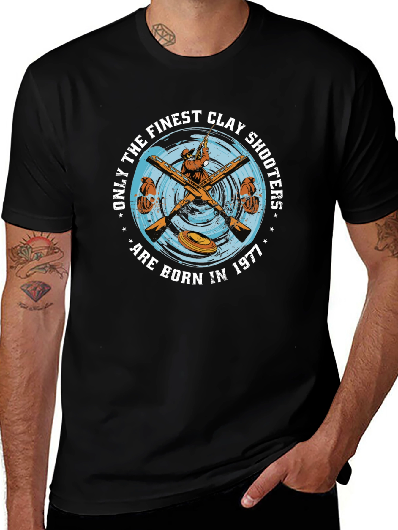 Black Finest Clay Shooters Born In 1977 Black T-Shirt main image