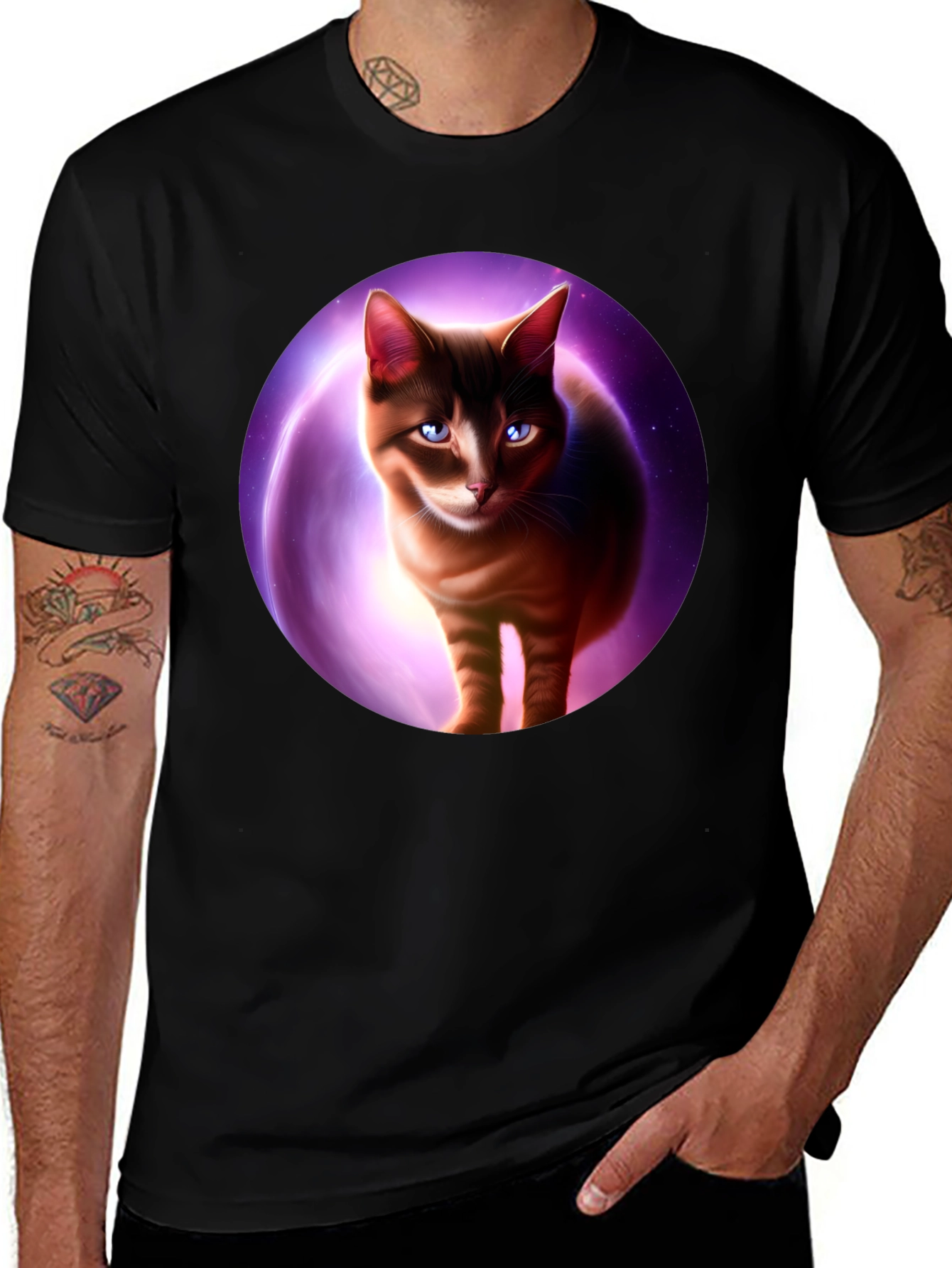 Variant 24 of Cosmic Cat Graphic Tee - Black T-Shirt