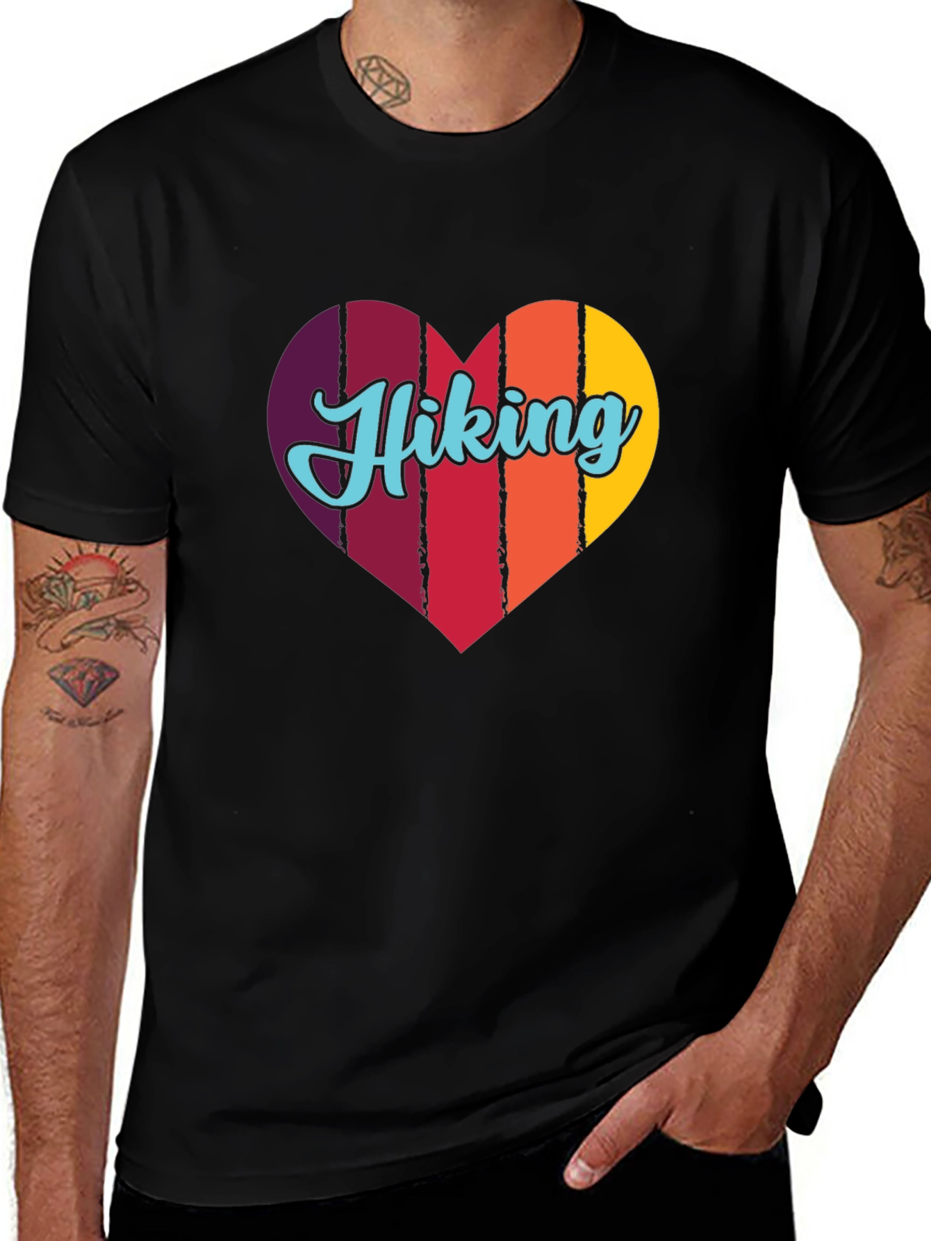 Variant 27 of Hiking Heart Graphic Tee - Black Cotton T-Shirt