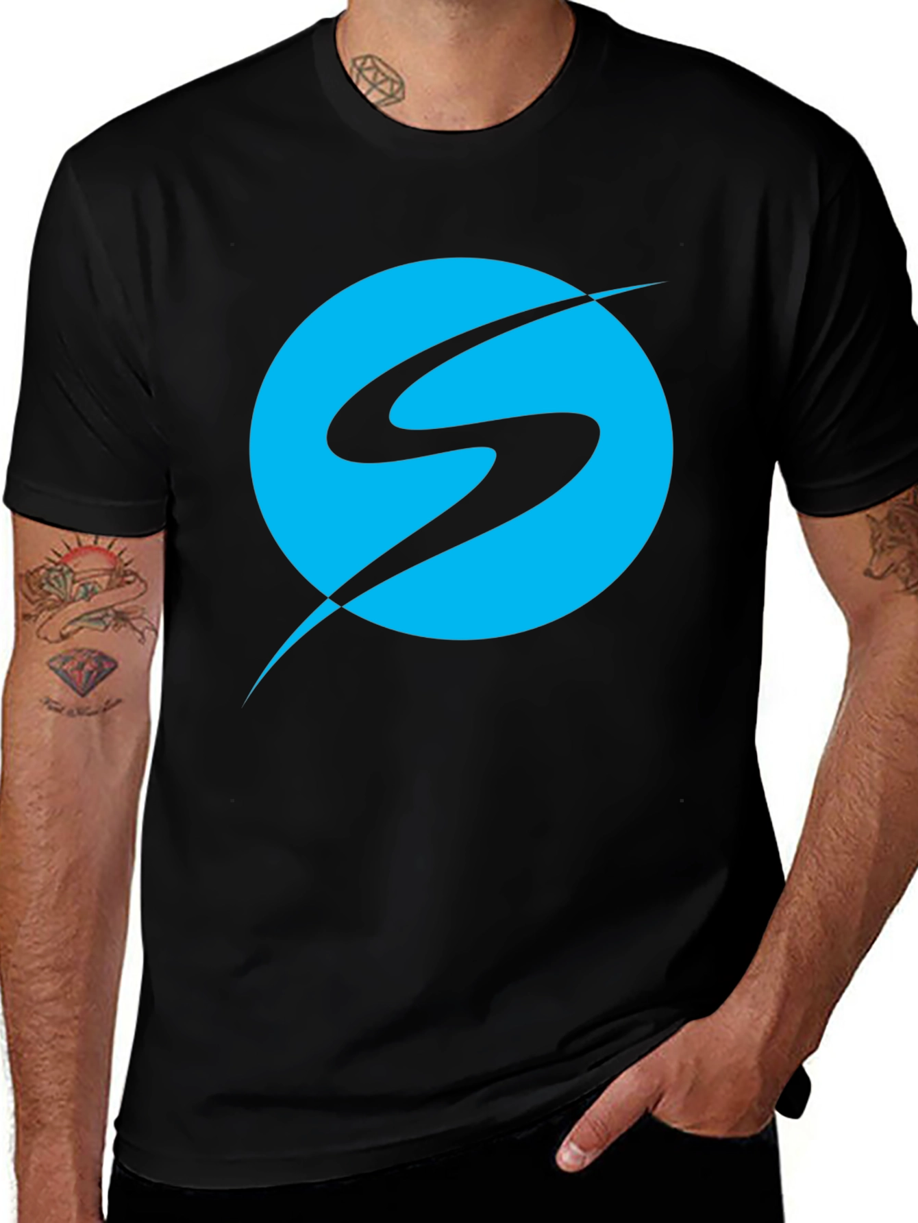 Variant 12 of Modern Blue S Logo Black T-Shirt