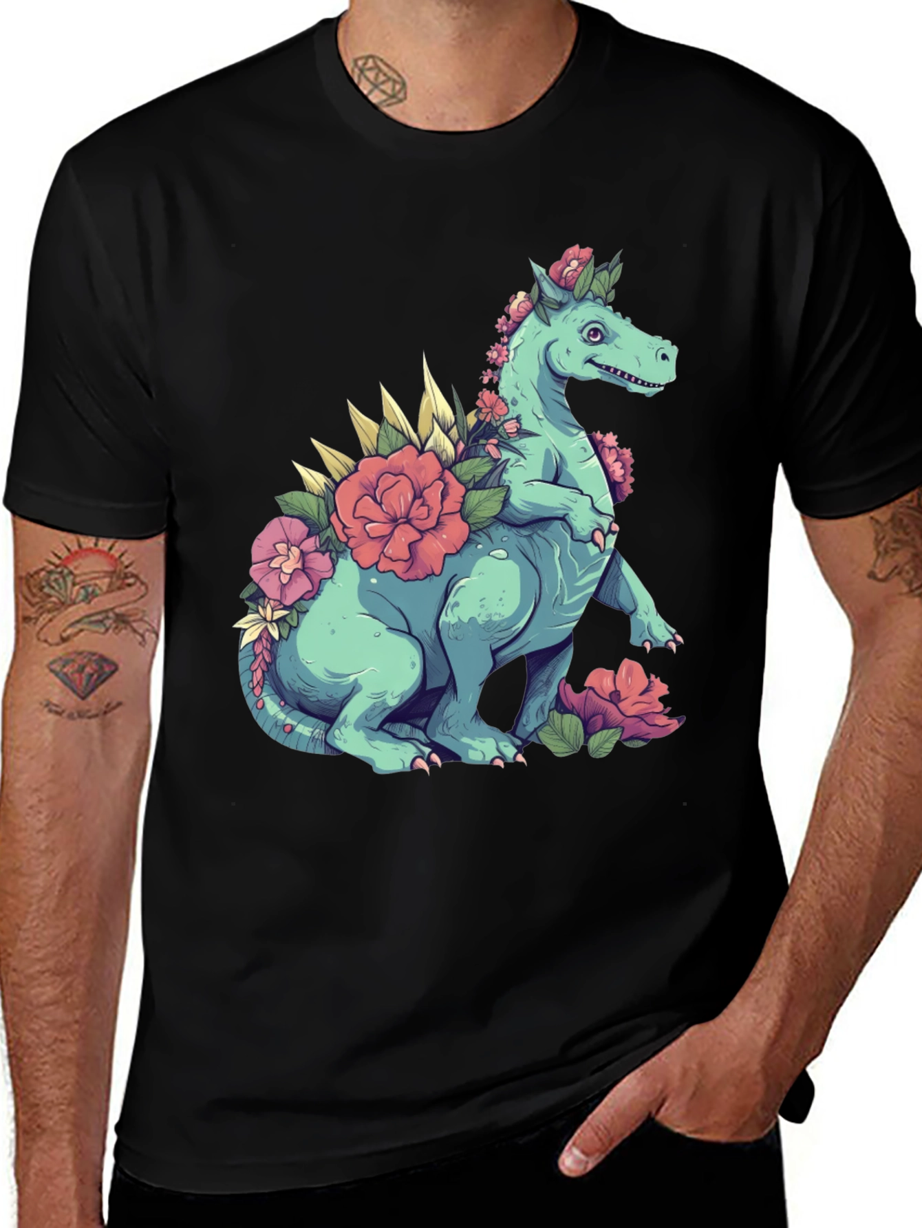 Variant 10 of Floral Dinosaur Graphic Tee