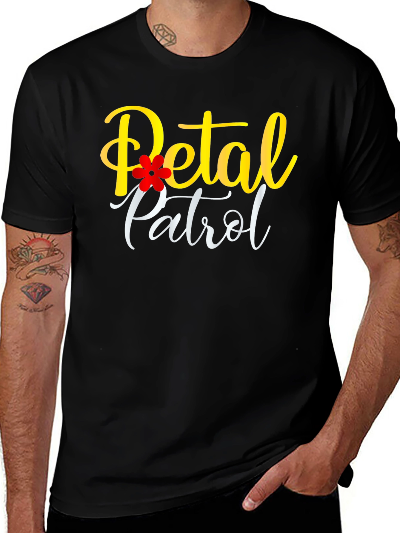 Petal Patrol Black T-Shirt - Floral Design
