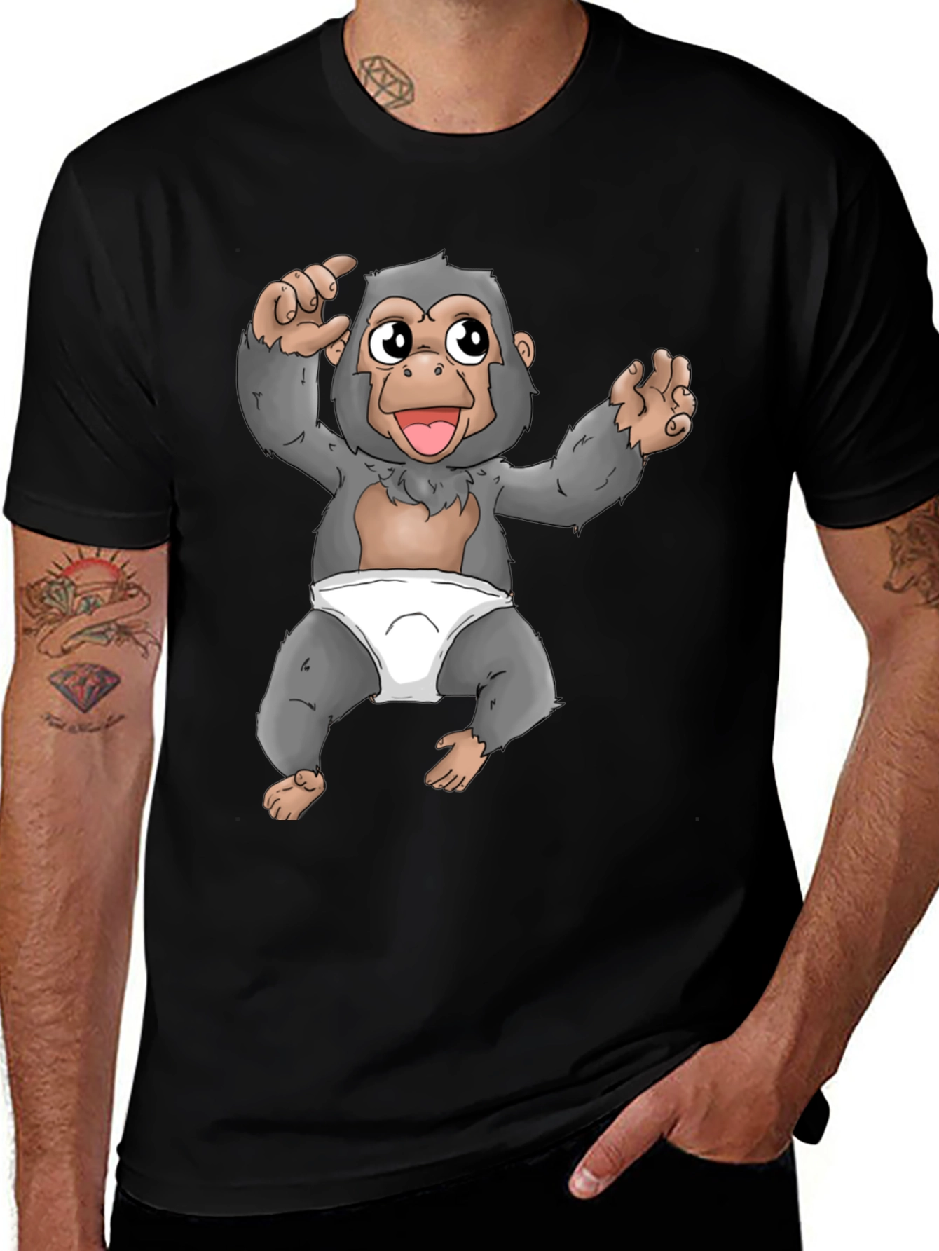 Variant 26 of Funny Monkey Cartoon Black T-Shirt