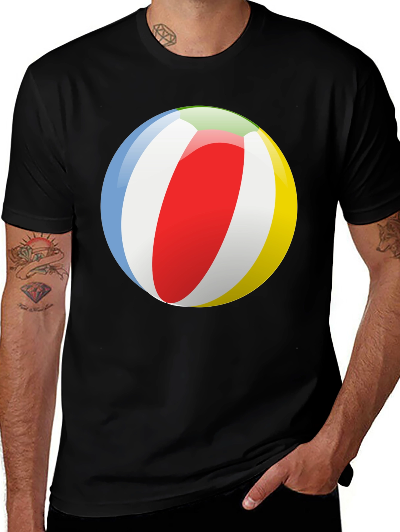 Variant 25 of Beach Ball Graphic Black T-Shirt